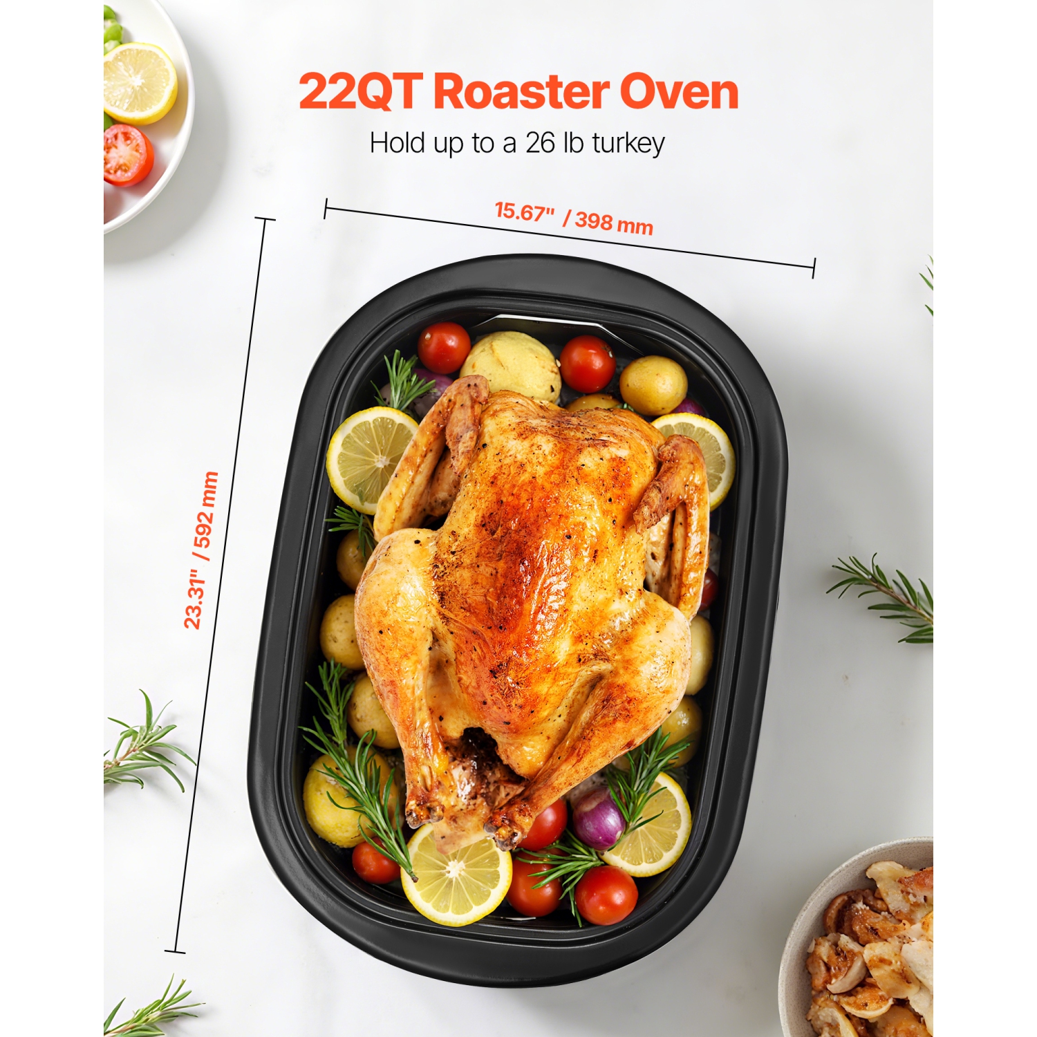 VEVOR Roaster Oven, 22QT Electric Roasting Pan, 150-450℉ Adjustable Temperature Multifunctional Electric Roaster Oven with Self-Basting Lid, Defrost