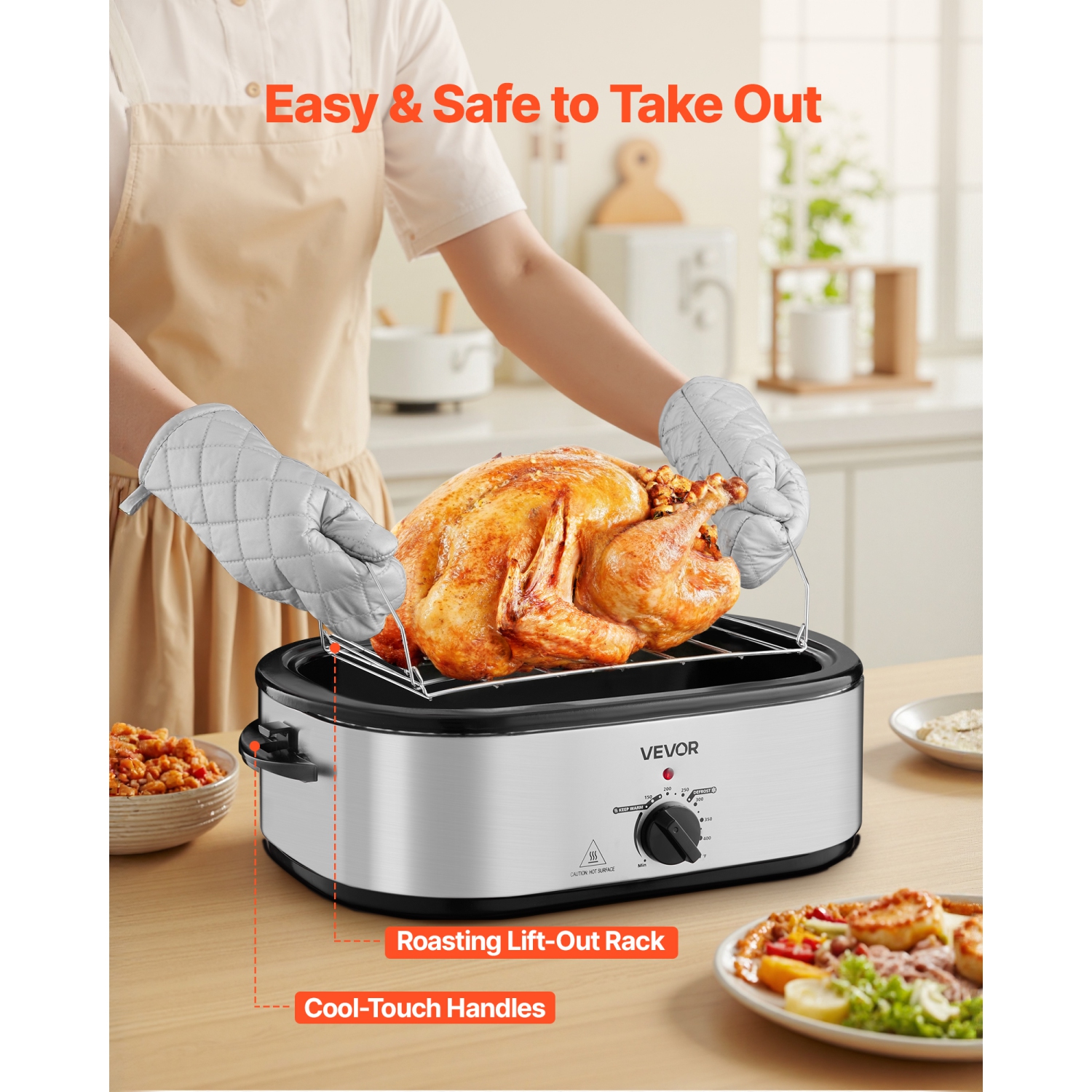 VEVOR Roaster Oven, 20QT Electric Roasting Pan, 150-450℉ Adjustable Temperature Fast-Cooking Turkey Roaster, Turkey Oven with Self-Basting Lid,