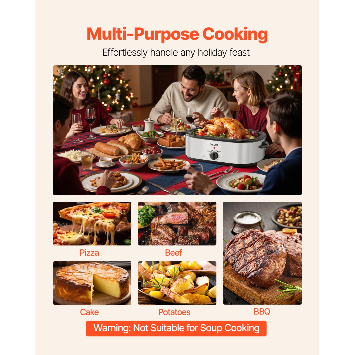 VEVOR Roaster Oven, 20QT Electric Roasting Pan, 150-450℉ Adjustable Temperature Fast-Cooking Turkey Roaster, Turkey Oven with Self-Basting Lid,