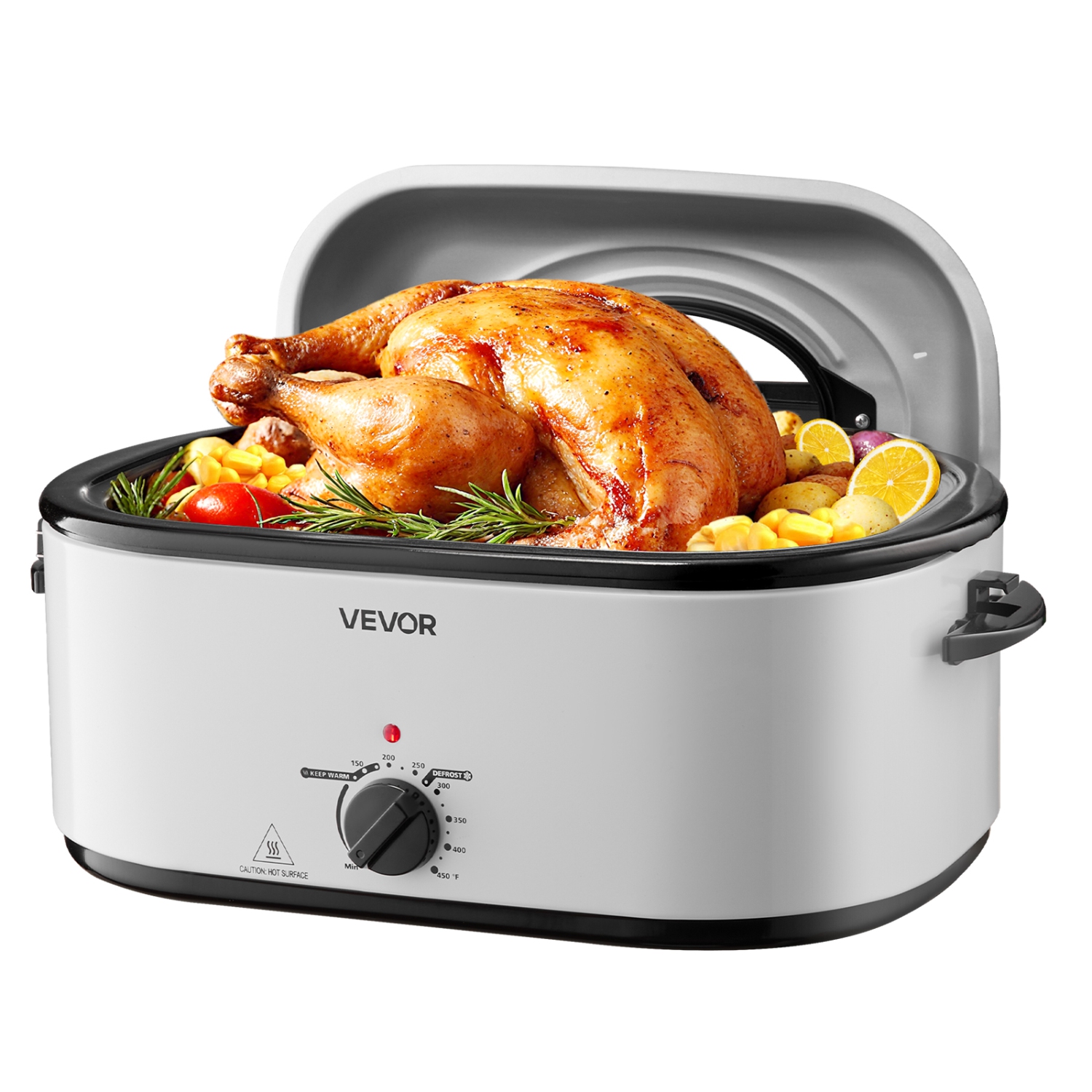 VEVOR Roaster Oven, 26QT Electric Roasting Pan, 150-450℉ Adjustable Temperature Fast-Cooking Turkey Roaster with Cool-Touch Handle, Visible