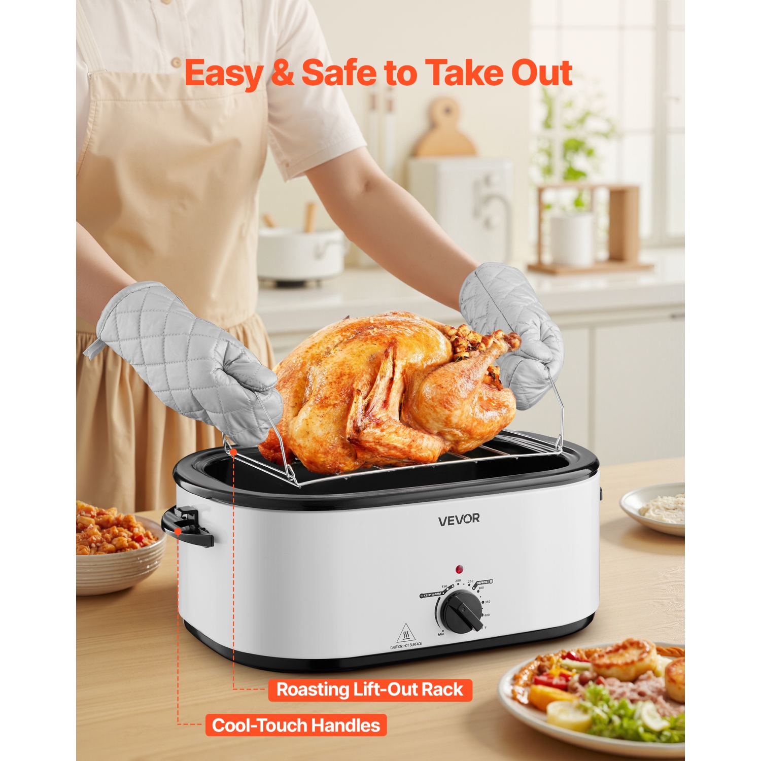 VEVOR Roaster Oven, 26QT Electric Roasting Pan, 150-450℉ Adjustable Temperature Fast-Cooking Turkey Roaster with Cool-Touch Handle, Visible
