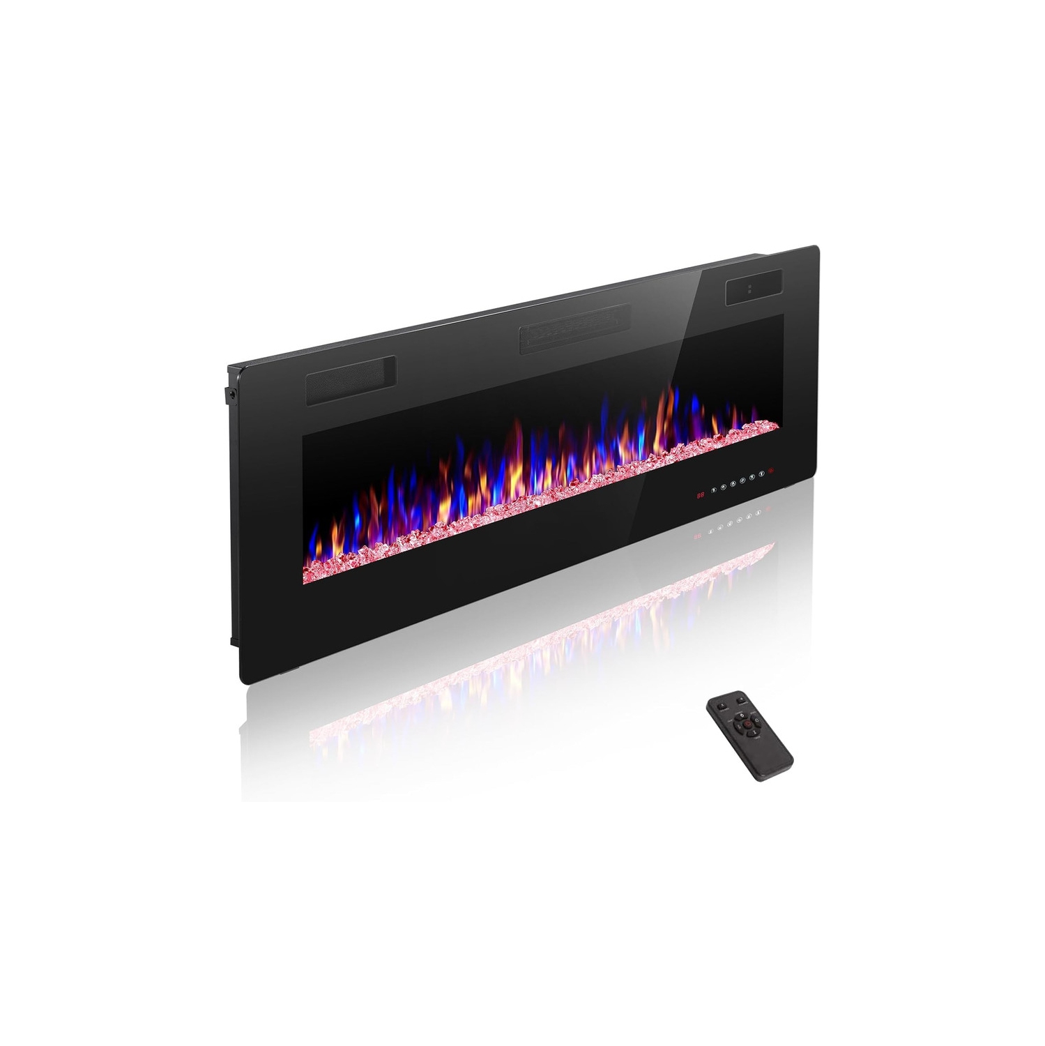 Foyer électrique encastré ou fixé au mur de 42&nbsp;po, 1500&nbsp;W radiateur ultra mince de 750 BTU avec télécommande et minuterie, couleurs de