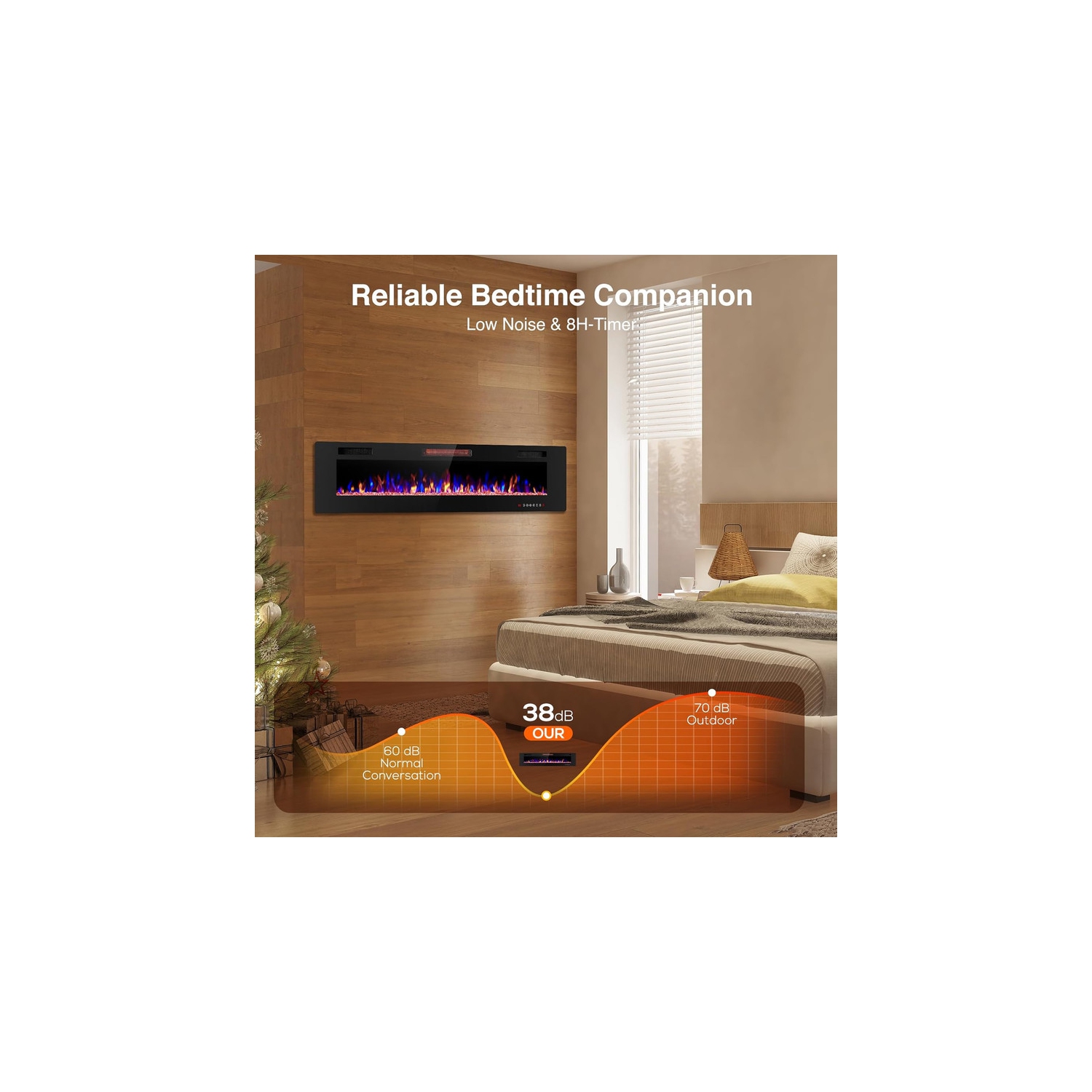 Foyer électrique encastré ou fixé au mur de 42&nbsp;po, 1500&nbsp;W radiateur ultra mince de 750 BTU avec télécommande et minuterie, couleurs de