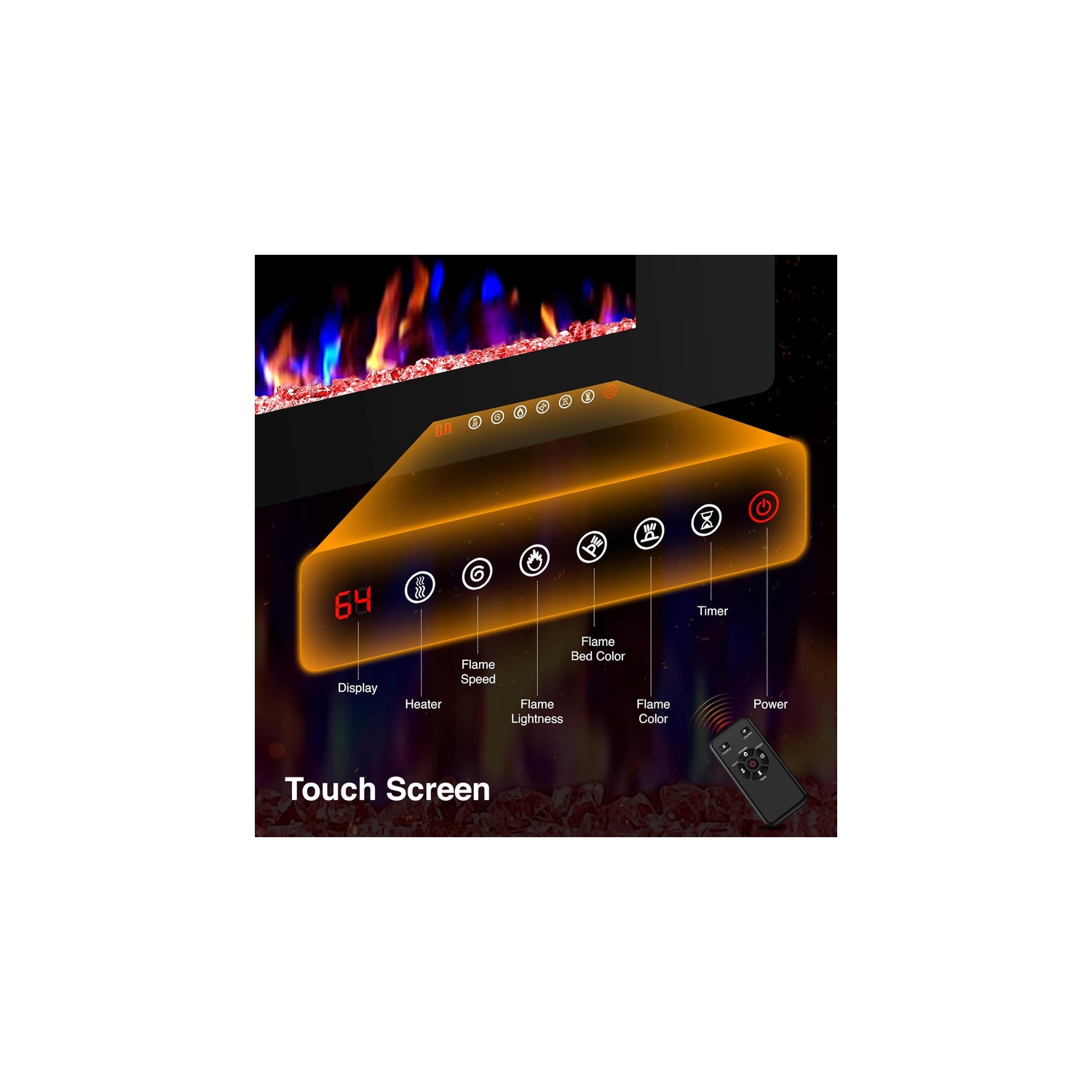 Foyer électrique encastré ou fixé au mur de 42&nbsp;po, 1500&nbsp;W radiateur ultra mince de 750 BTU avec télécommande et minuterie, couleurs de