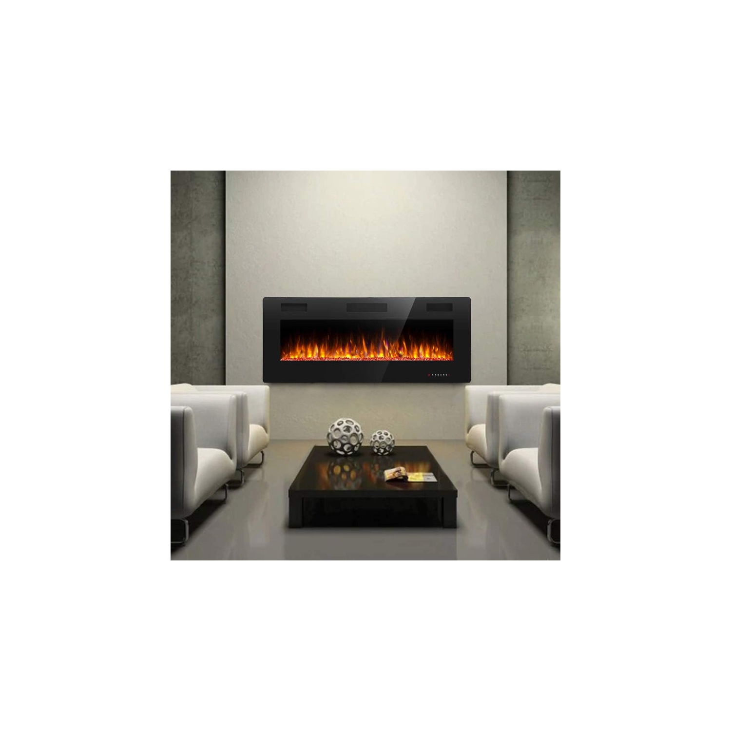36" Electric Fireplace Insert, Recessed or Wall-Mounted, Ultra-Thin Heater w/ Timer, 3D Flames, Touch Panel & Remote, Adjustable Flame Color/Speed,