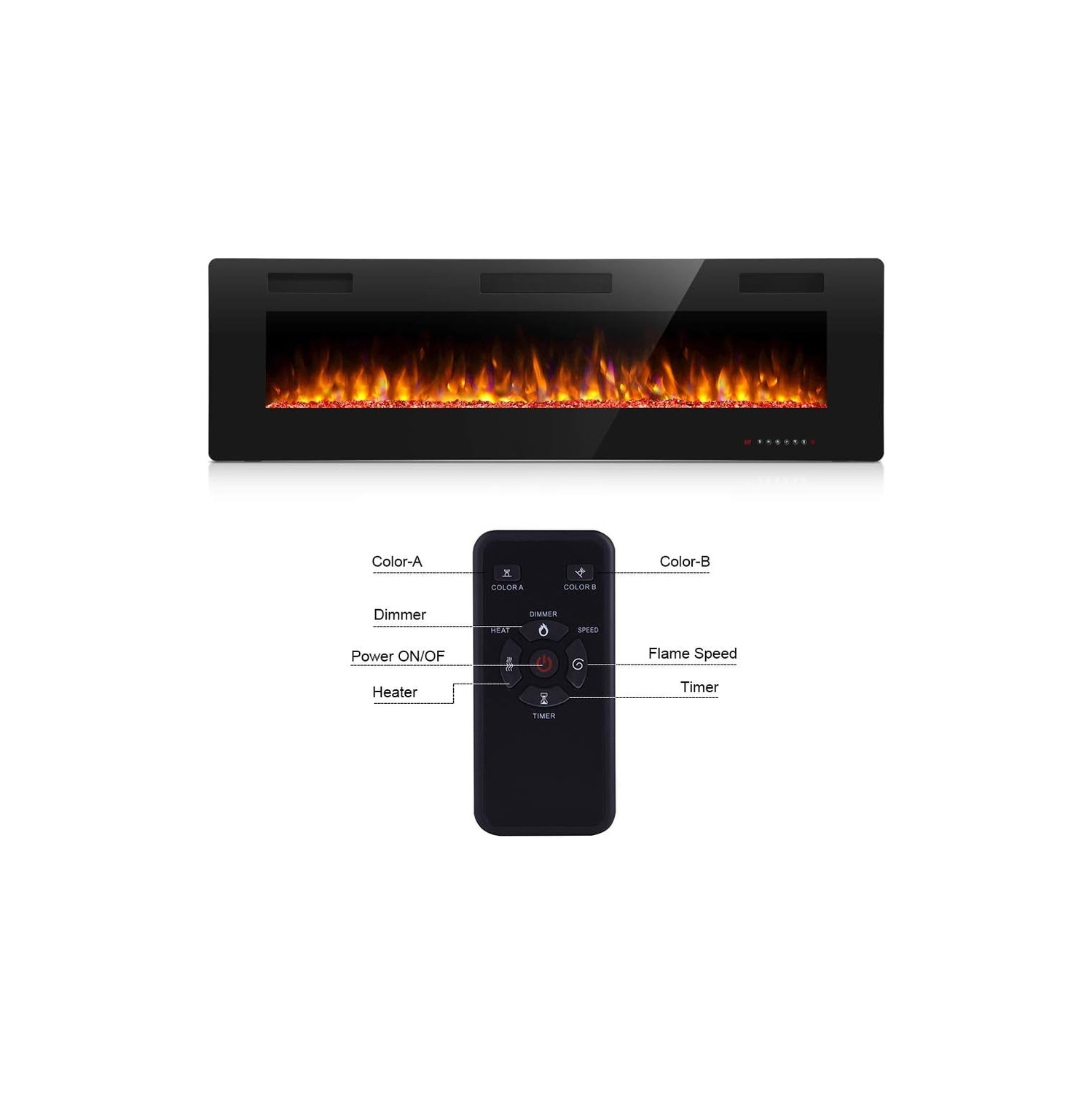 36" Electric Fireplace Insert, Recessed or Wall-Mounted, Ultra-Thin Heater w/ Timer, 3D Flames, Touch Panel & Remote, Adjustable Flame Color/Speed,