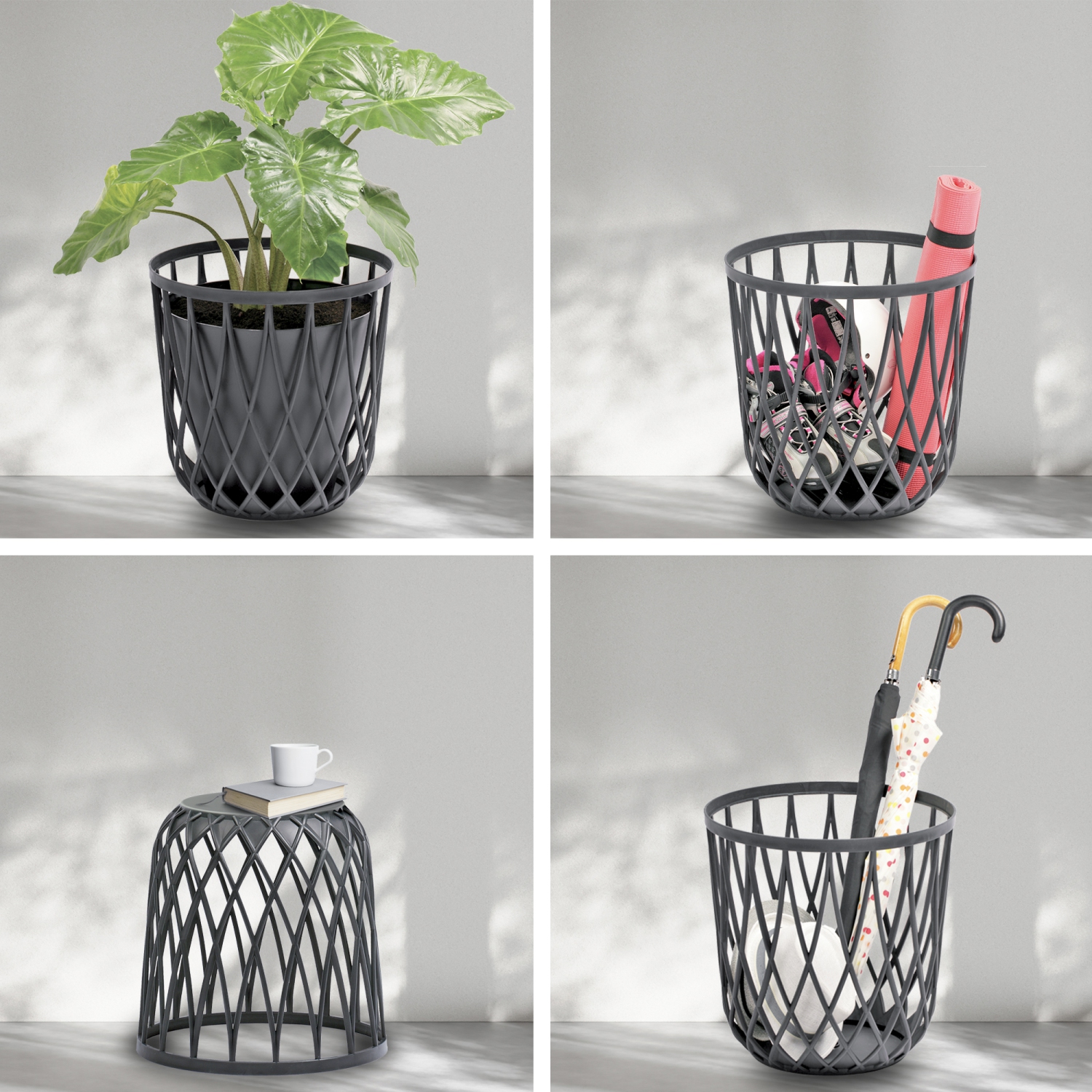 PRISP Timballa Storage Basket Table - Round Coffee Table, Side Table, End Table with Bamboo Lid, for Living Room, Bedroom, Patio & Balcony Decor