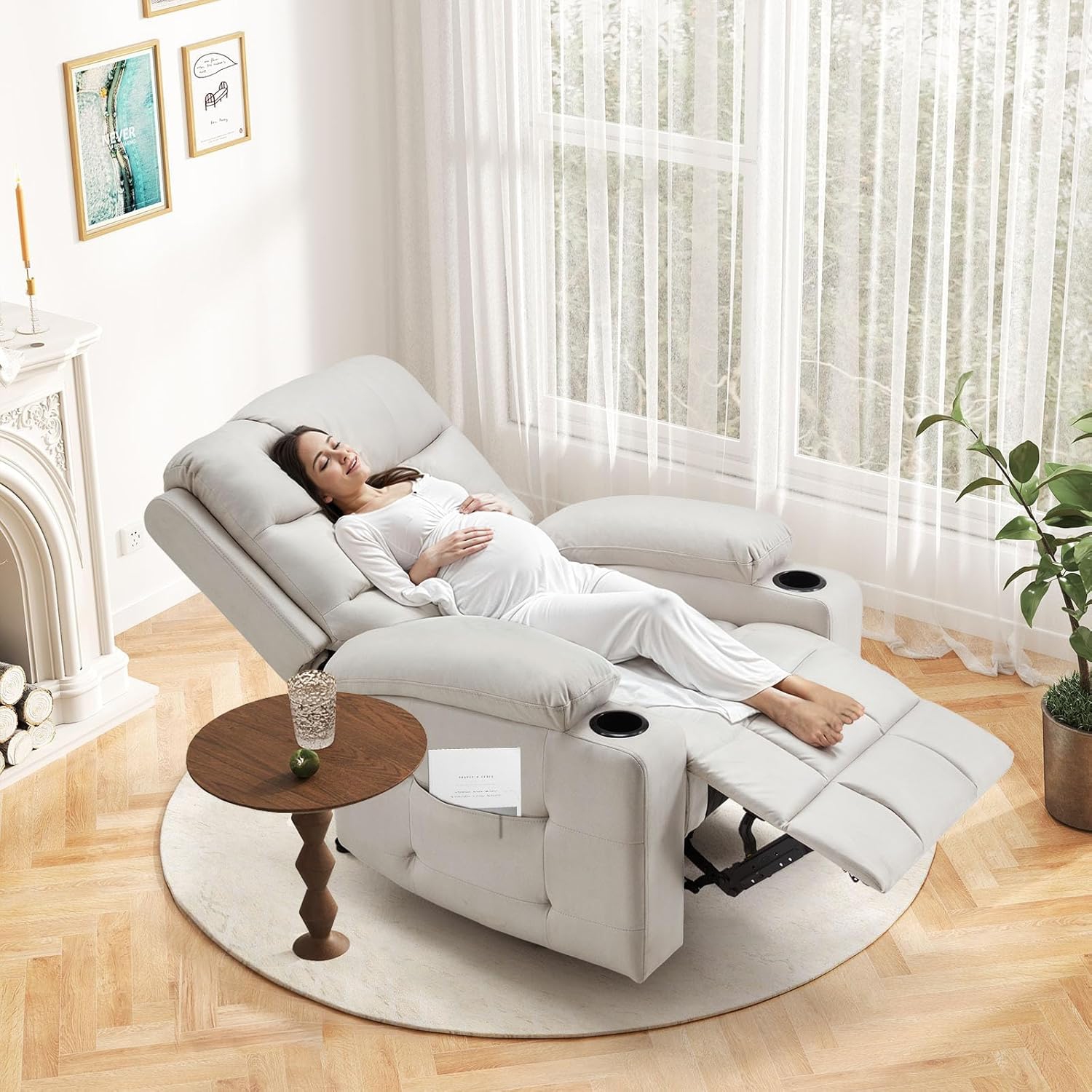 Fauteuil inclinable électrique pour chambre de bébé AECOJOY avec accoudoirs larges, fauteuil inclinable électrique avec appuie-tête, porte-gobelets,