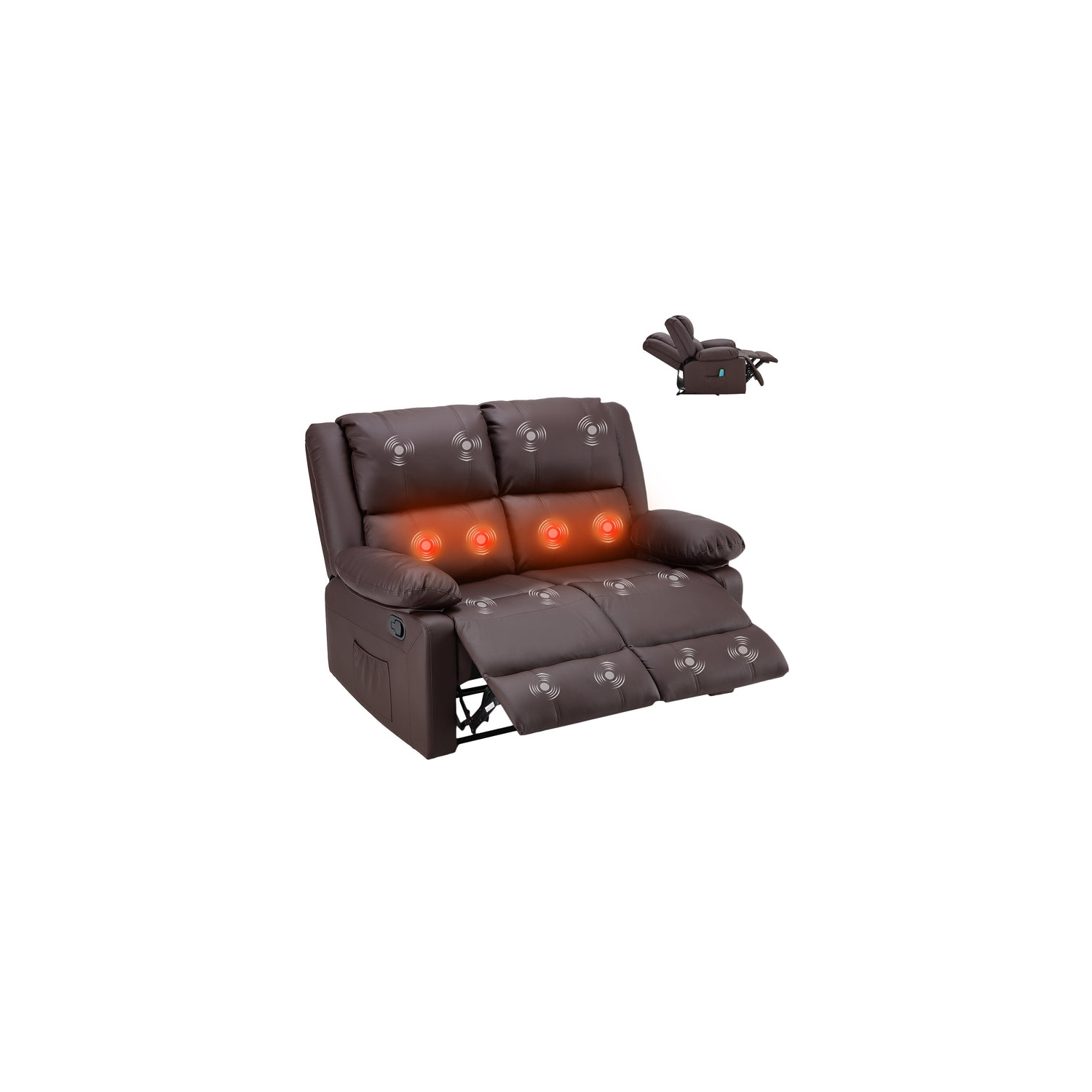 Causeuse inclinable AECOJOY avec fonction massage et chaleur, causeuse inclinable moderne 2 places avec pochettes latérales, brun