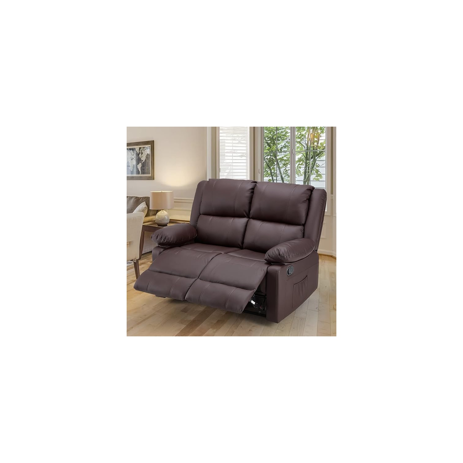 Causeuse inclinable AECOJOY avec fonction massage et chaleur, causeuse inclinable moderne 2 places avec pochettes latérales, brun