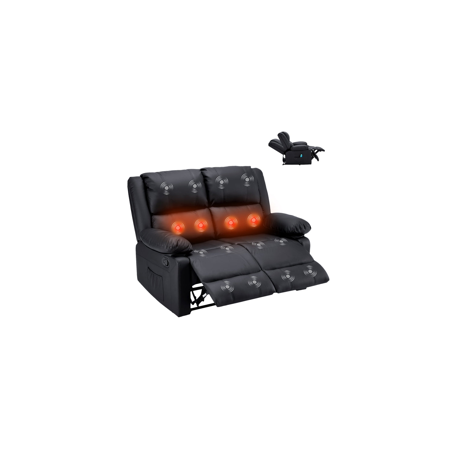 Causeuse inclinable AECOJOY avec fonction massage et chaleur, causeuse inclinable moderne 2 places avec pochettes latérales, noir