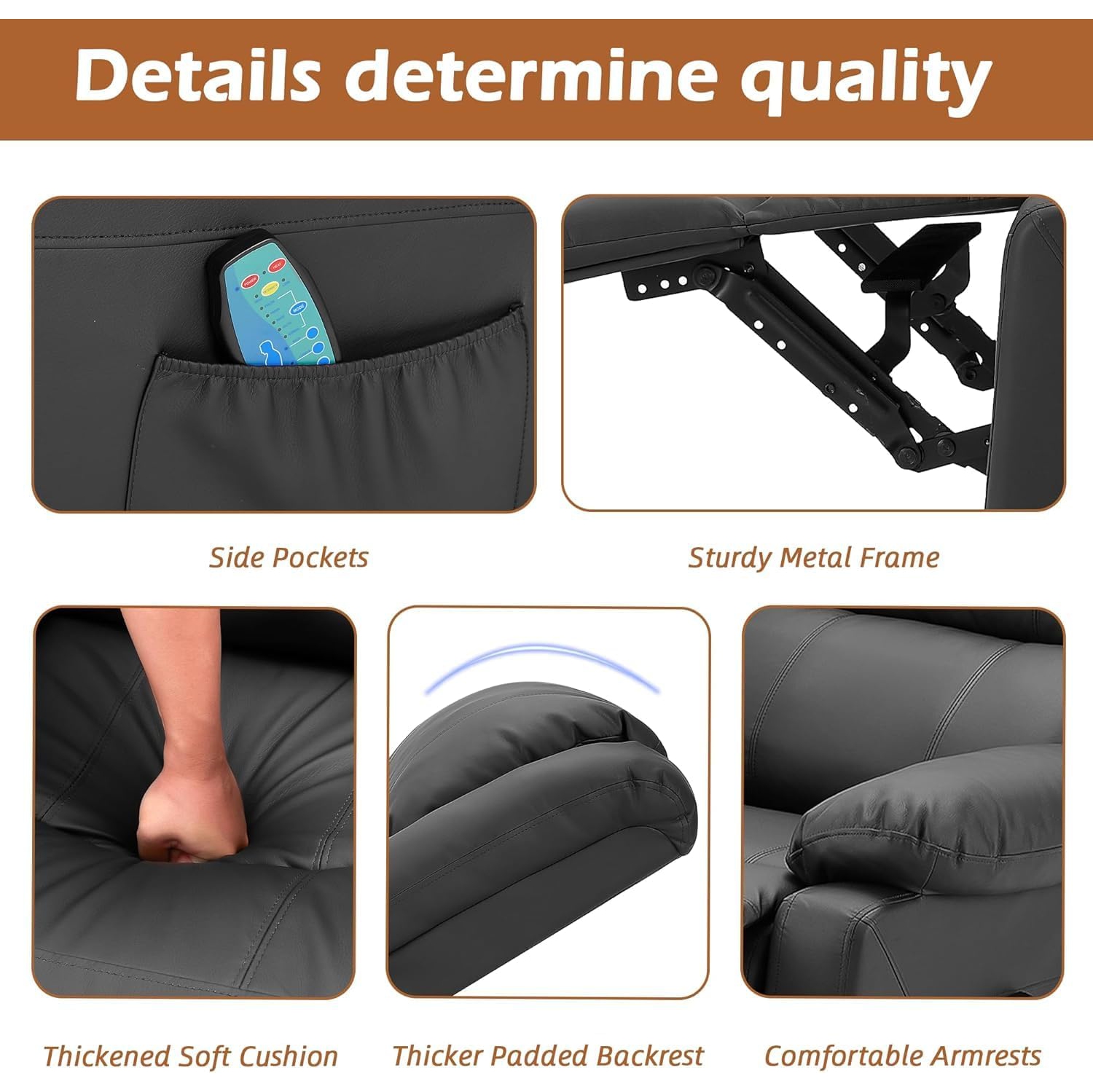 Causeuse inclinable AECOJOY avec fonction massage et chaleur, causeuse inclinable moderne 2 places avec pochettes latérales, noir