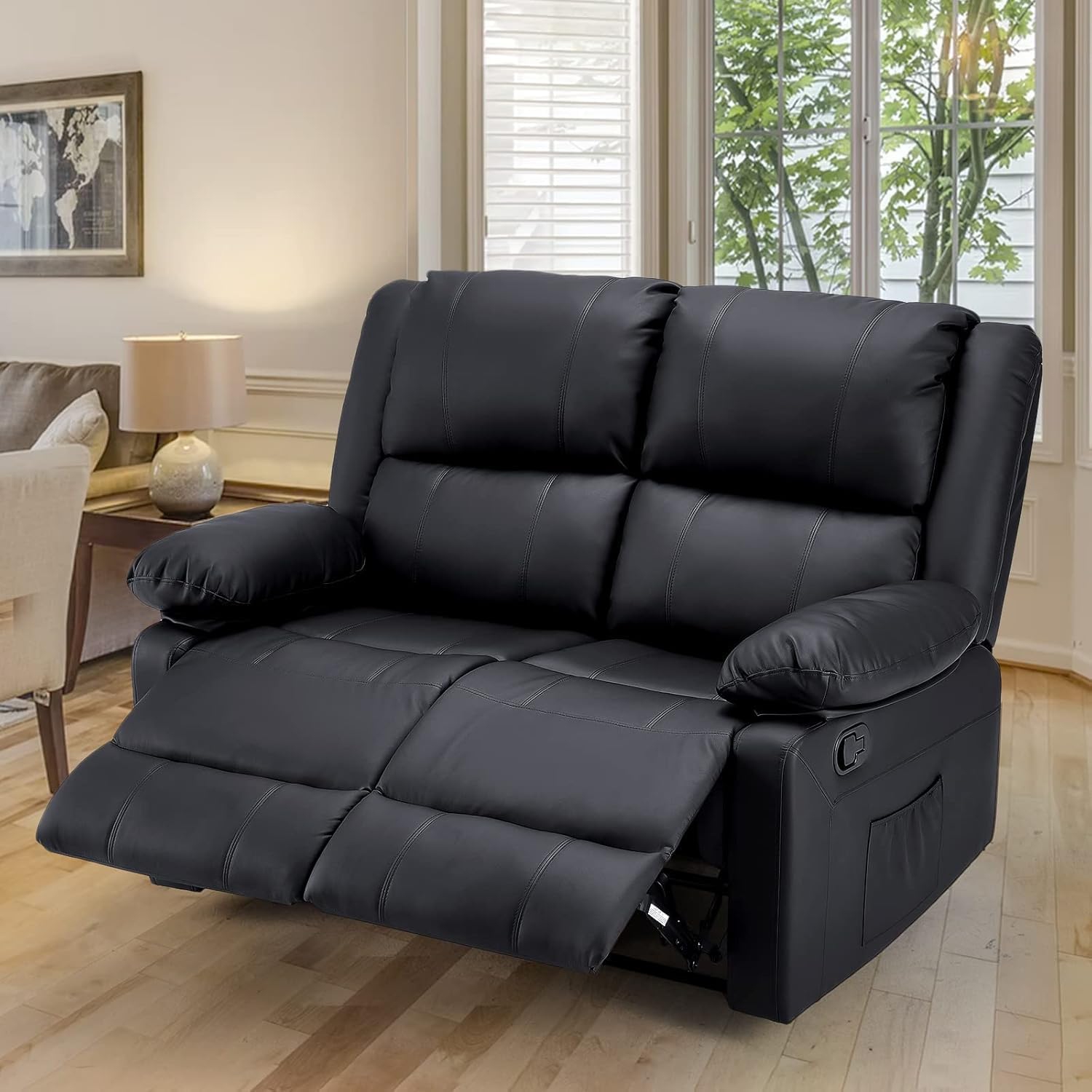 Causeuse inclinable AECOJOY avec fonction massage et chaleur, causeuse inclinable moderne 2 places avec pochettes latérales, noir