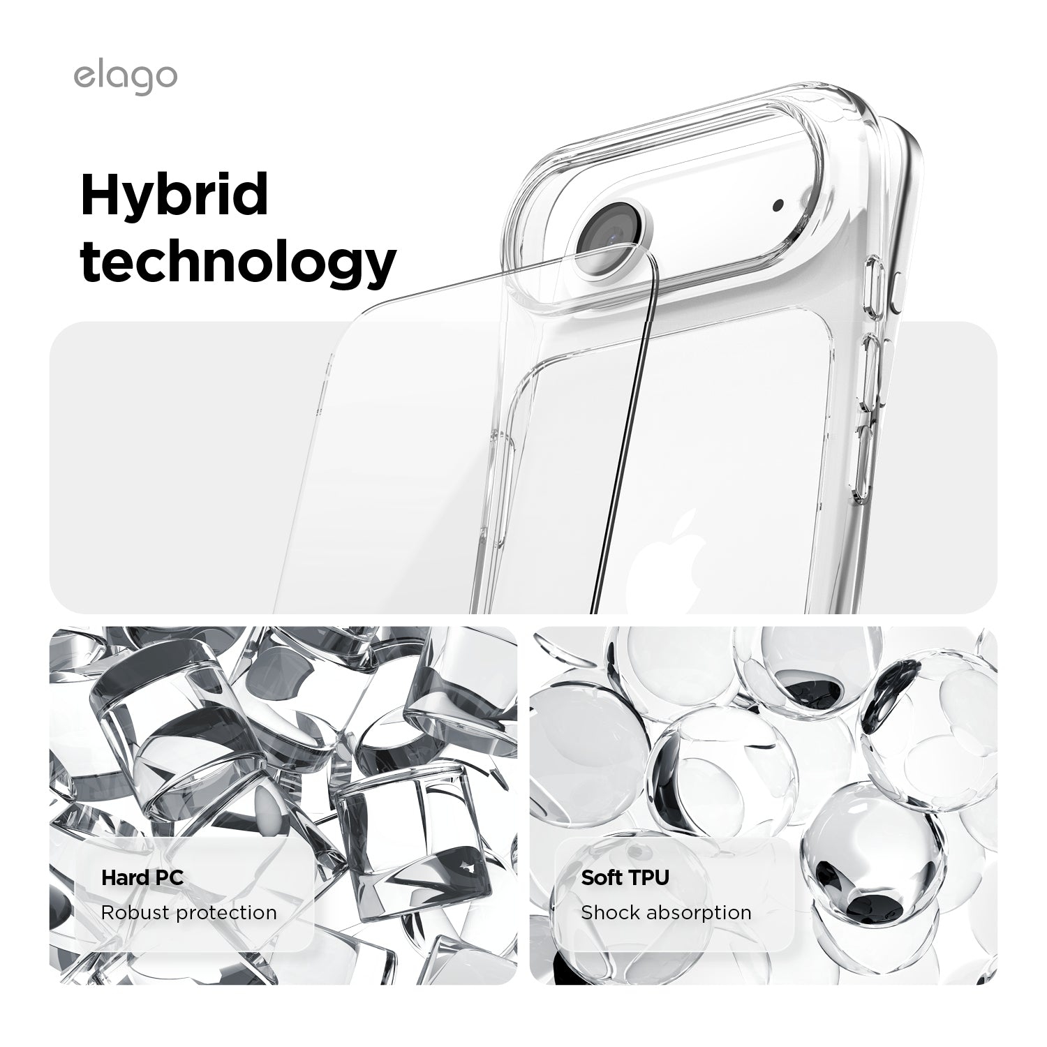 elago Hybrid Transparent Slim Case for iPhone Air Case 6.5" - PC + TPU Hybrid Technology, Crystal Clear, Shockproof Protective Cover