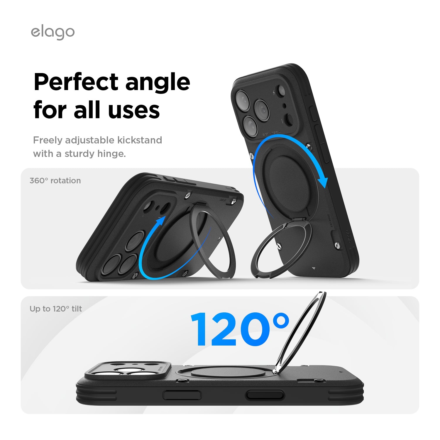 elago Magentic Ring Stand Armor for iPhone 17 Pro Case, 360 Rotatable Ring Stand, Compatible with MagSafe, Drop Protection, Shockproof Bumper Cover