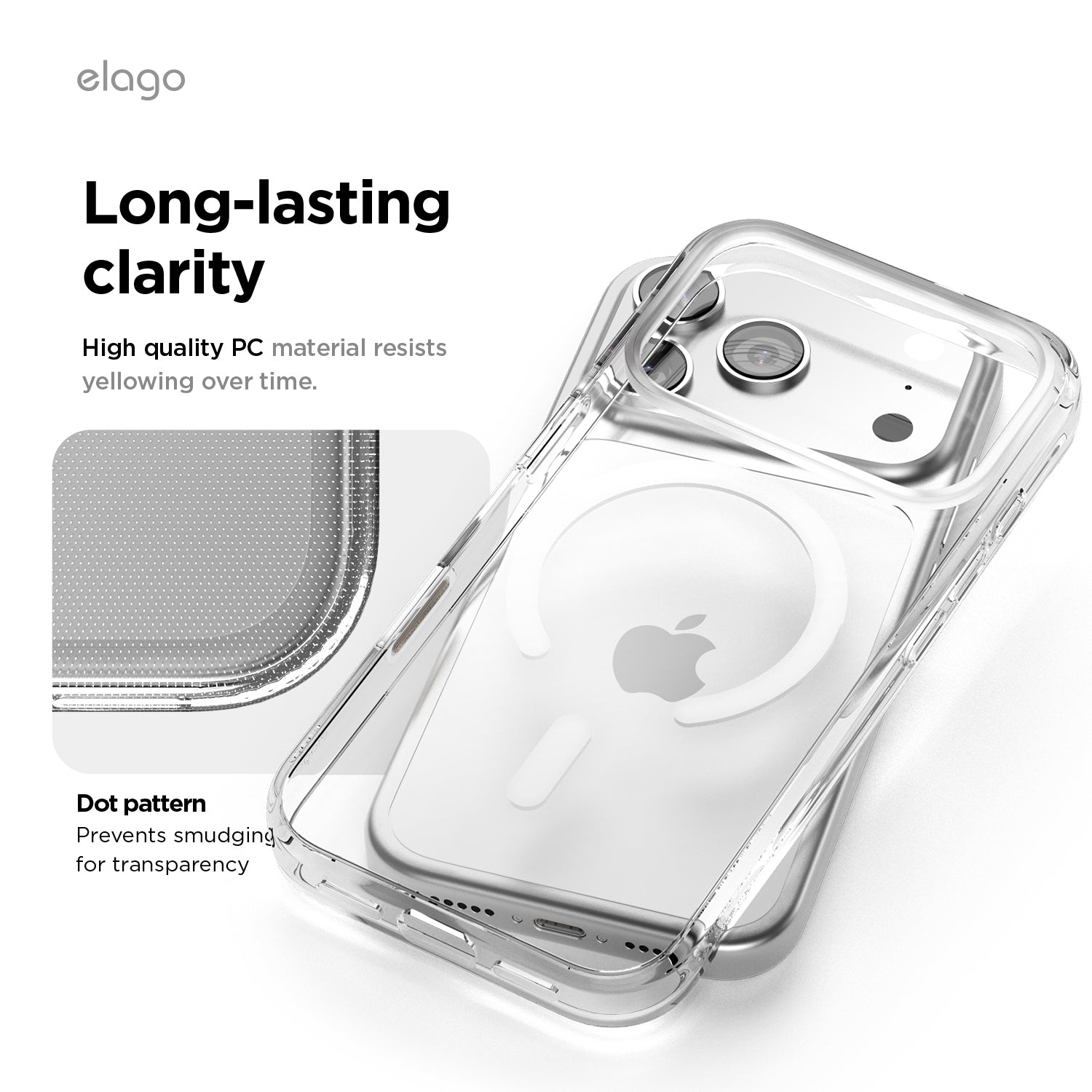 elago Magnetic Hybrid Transparent Slim Case for iPhone 17 Pro Case 6.3" - Compatible with MagSafe, PC + TPU Hybrid Technology, Shockproof Protective