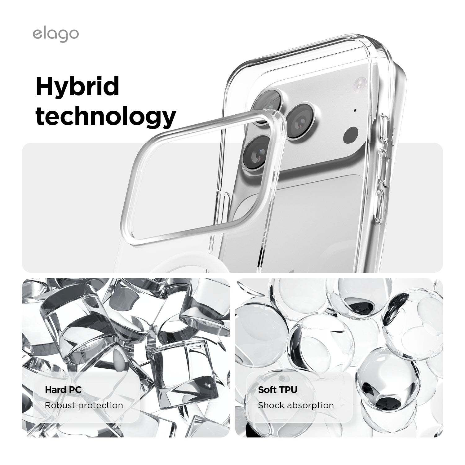 elago Magnetic Hybrid Transparent Slim Case for iPhone 17 Pro Case 6.3" - Compatible with MagSafe, PC + TPU Hybrid Technology, Shockproof Protective