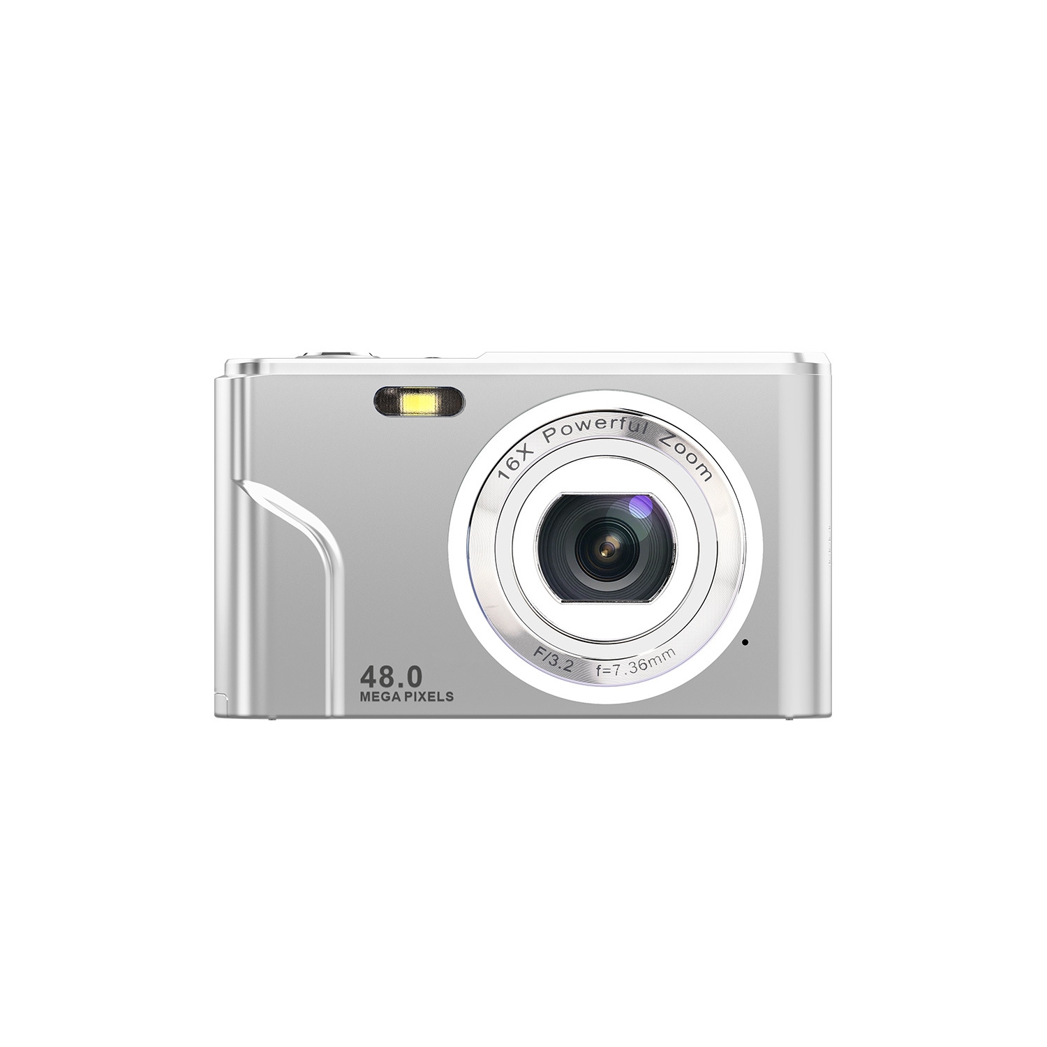 Mini digital camera for students, home use, Selfie, HD card camera, 16x zoom, 8 megapixels - sliver, 32GB memory card