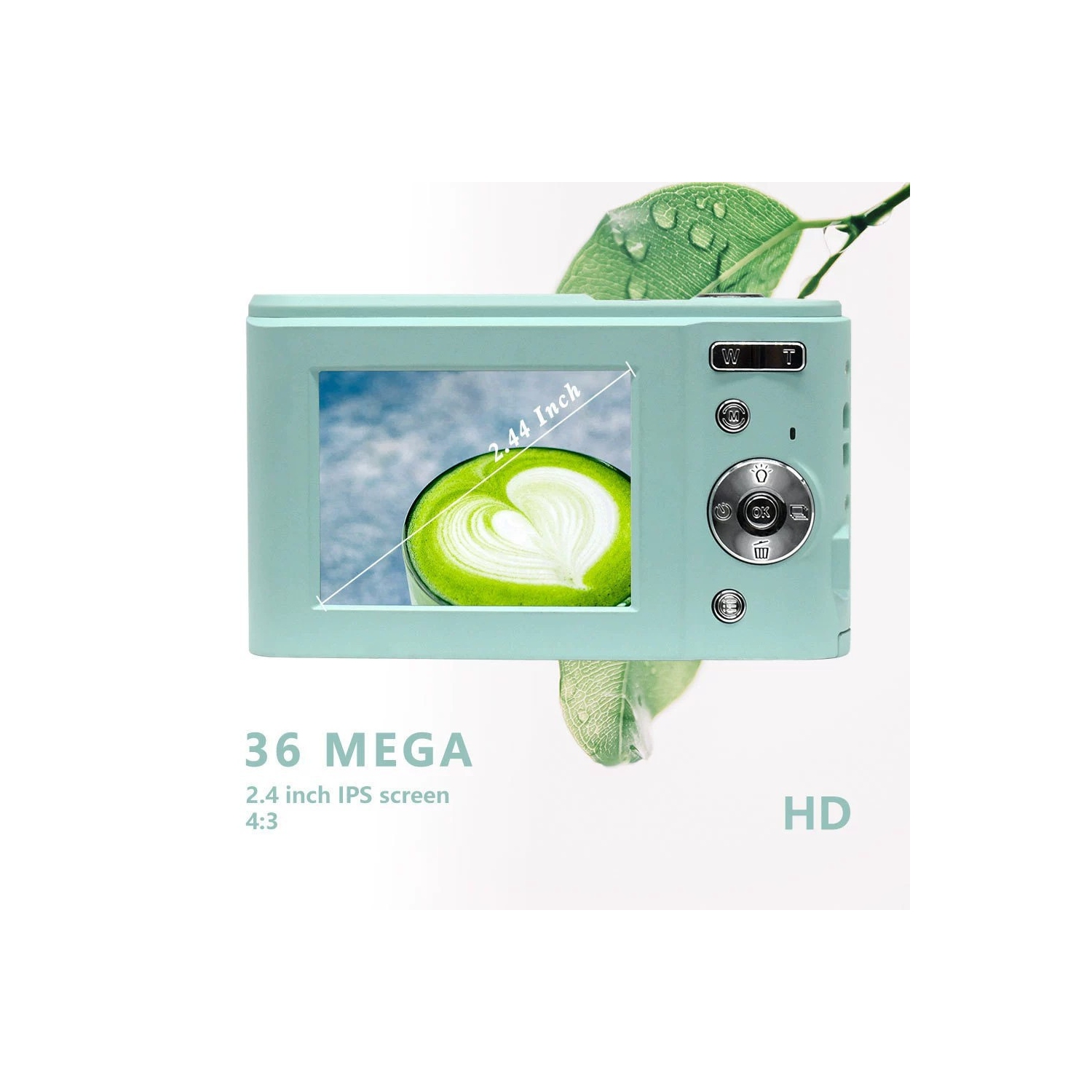 Mini digital camera for students, home use, Selfie, HD card camera, 16x zoom, 8 megapixels - sliver, 32GB memory card