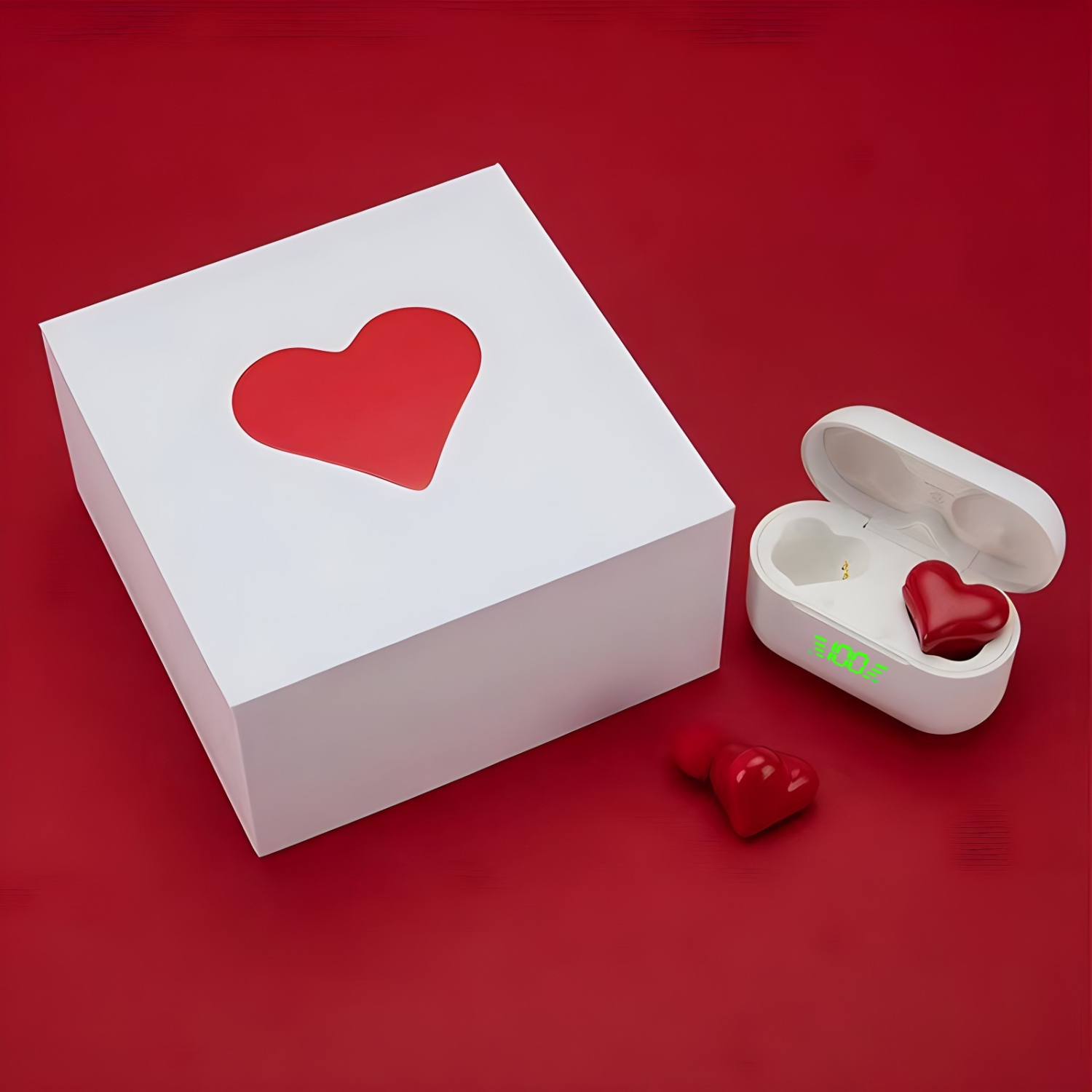 Batterie Display Écouteurs bouton sans fil Bluetooth Mini Écouteurs bouton sport sans fil Bluetooth à suppression du bruit - Rouge