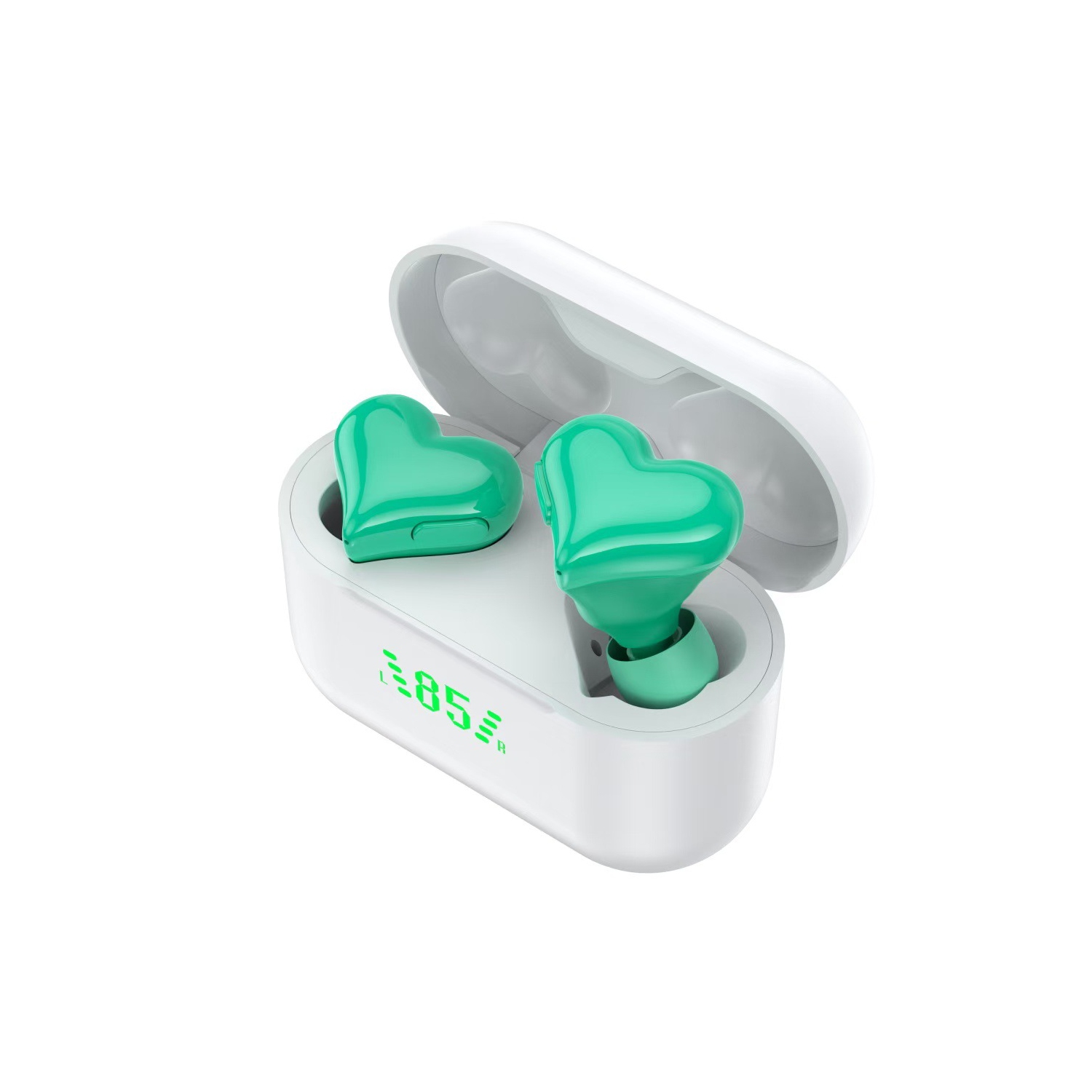 Mini écouteurs bouton sans fil Bluetooth sport sans fil Bluetooth à suppression du bruit Heart-Shaped de Battery Display - Bleu