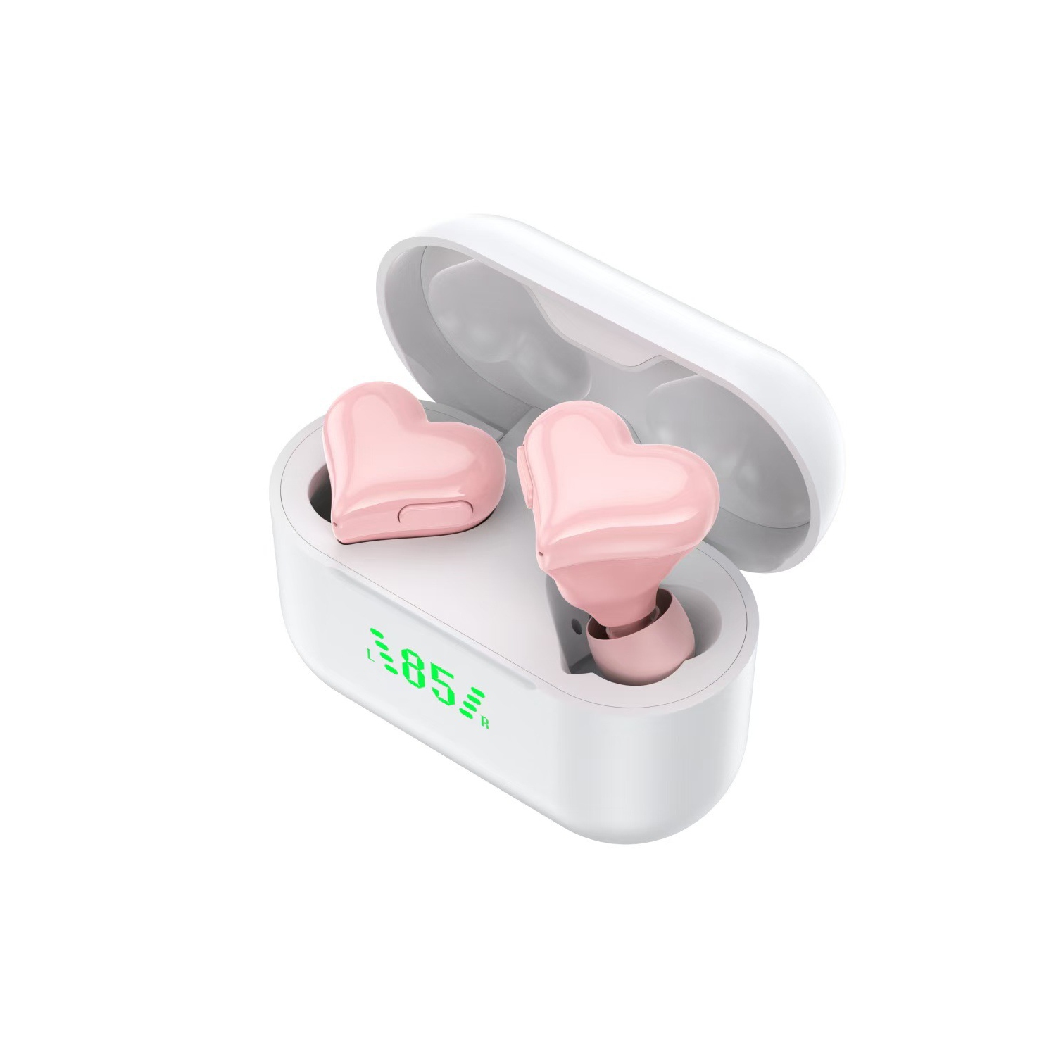 Écouteurs bouton sport Bluetooth sans fil Bluetooth à suppression du bruit Heart-Shaped Wireless Mini de Battery Display - Rose