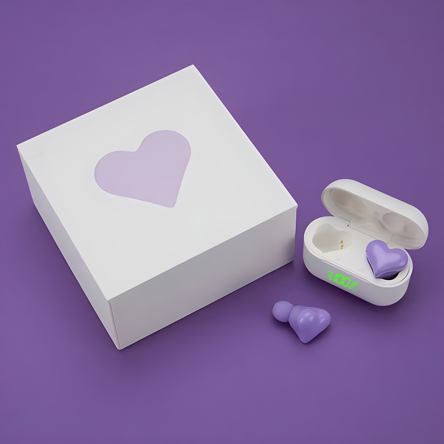 Mini écouteurs bouton sans fil Bluetooth sport sans fil Bluetooth à suppression du bruit Heart-Shaped de Battery Display - Violet
