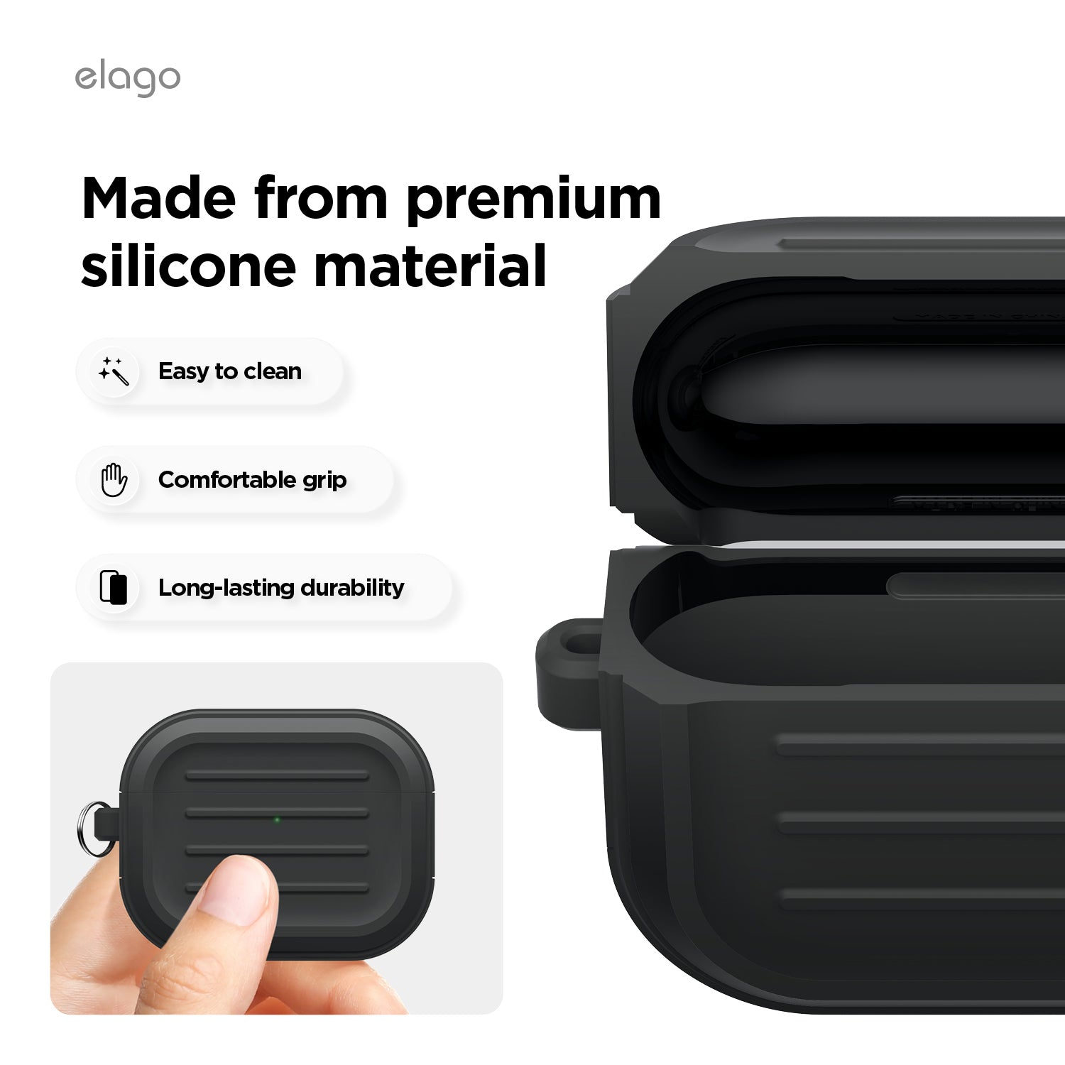 elago Armor Case for AirPods Pro 3 Case - Carabiner Included, Supports Wireless Charging, Shock Resistant, Full Protection