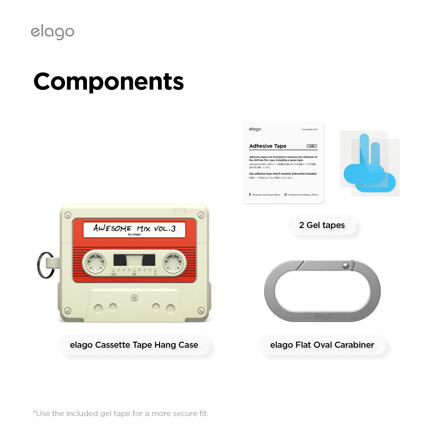 elago Cassette Tape Case for AirPods Pro 3 Case - Carabiner Included, Supports Wireless Charging, Shock Resistant, Full Protection, Headphone