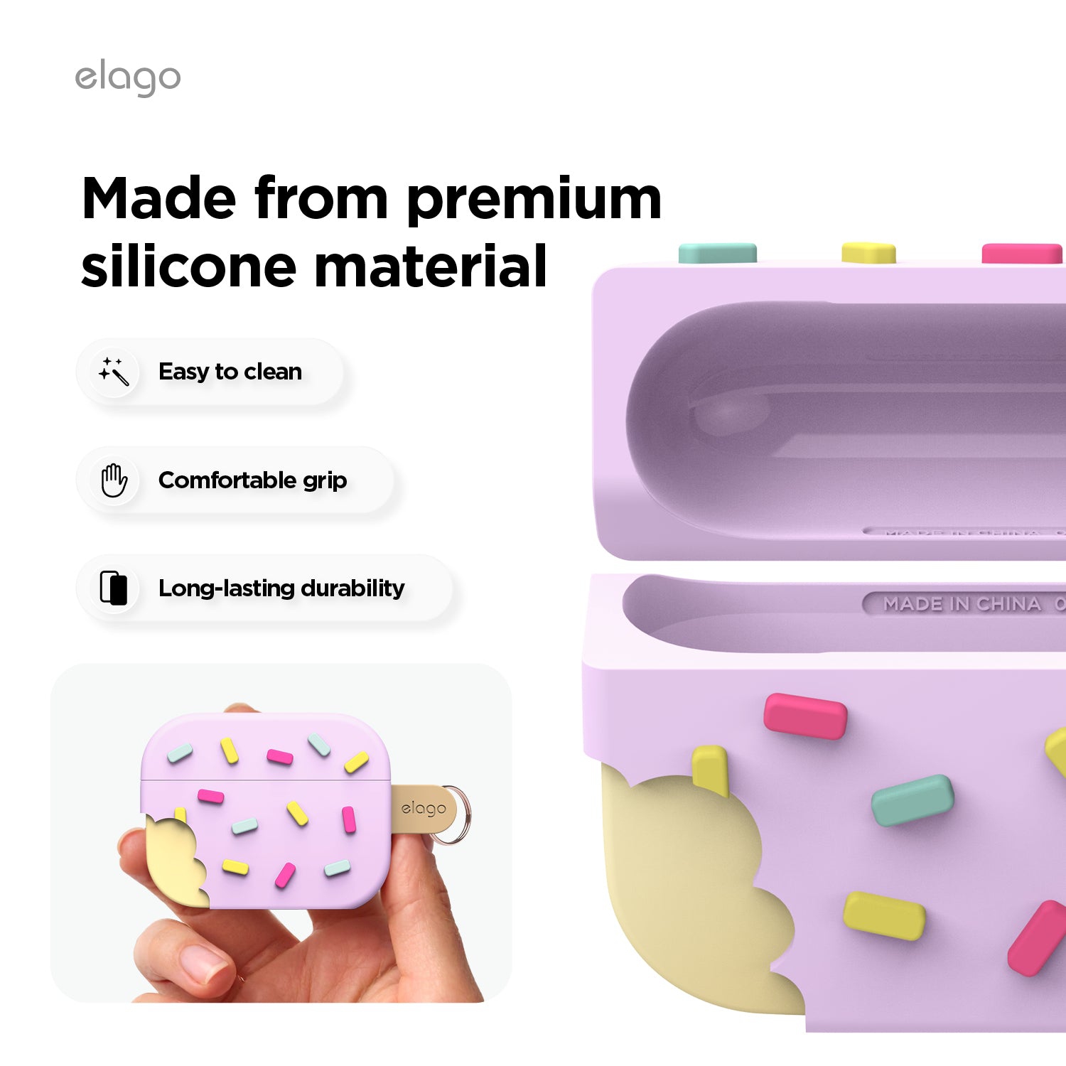 elago Ice Cream Case for AirPods Pro 3 Case Cover - Karabiner Included, Supports Wireless Charging, Full Protection