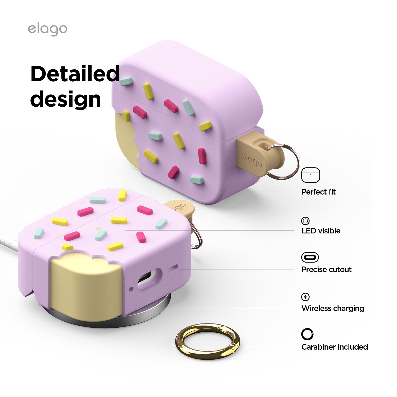 elago Ice Cream Case for AirPods Pro 3 Case Cover - Karabiner Included, Supports Wireless Charging, Full Protection