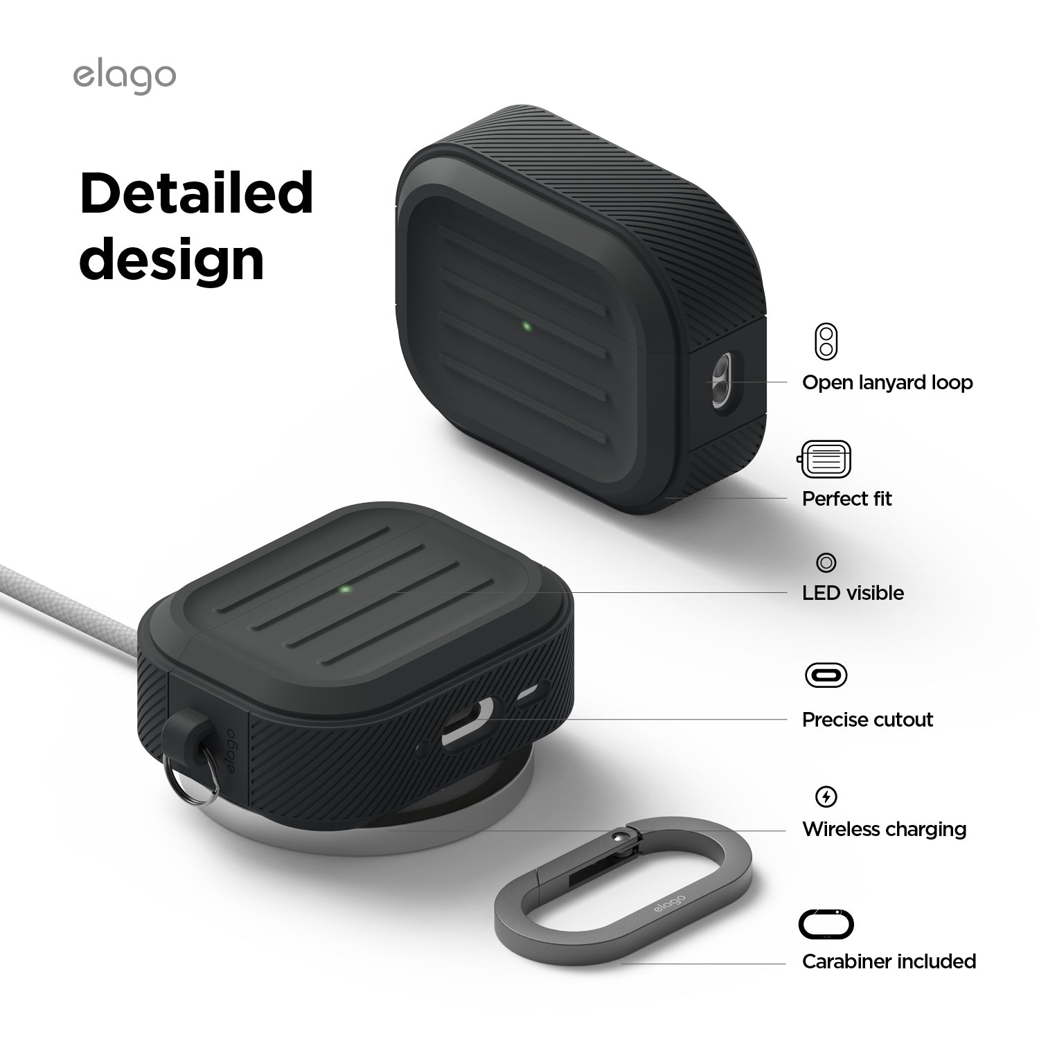 elago Armor Case for AirPods Pro 3 Case - Carabiner Included, Supports Wireless Charging, Shock Resistant, Full Protection