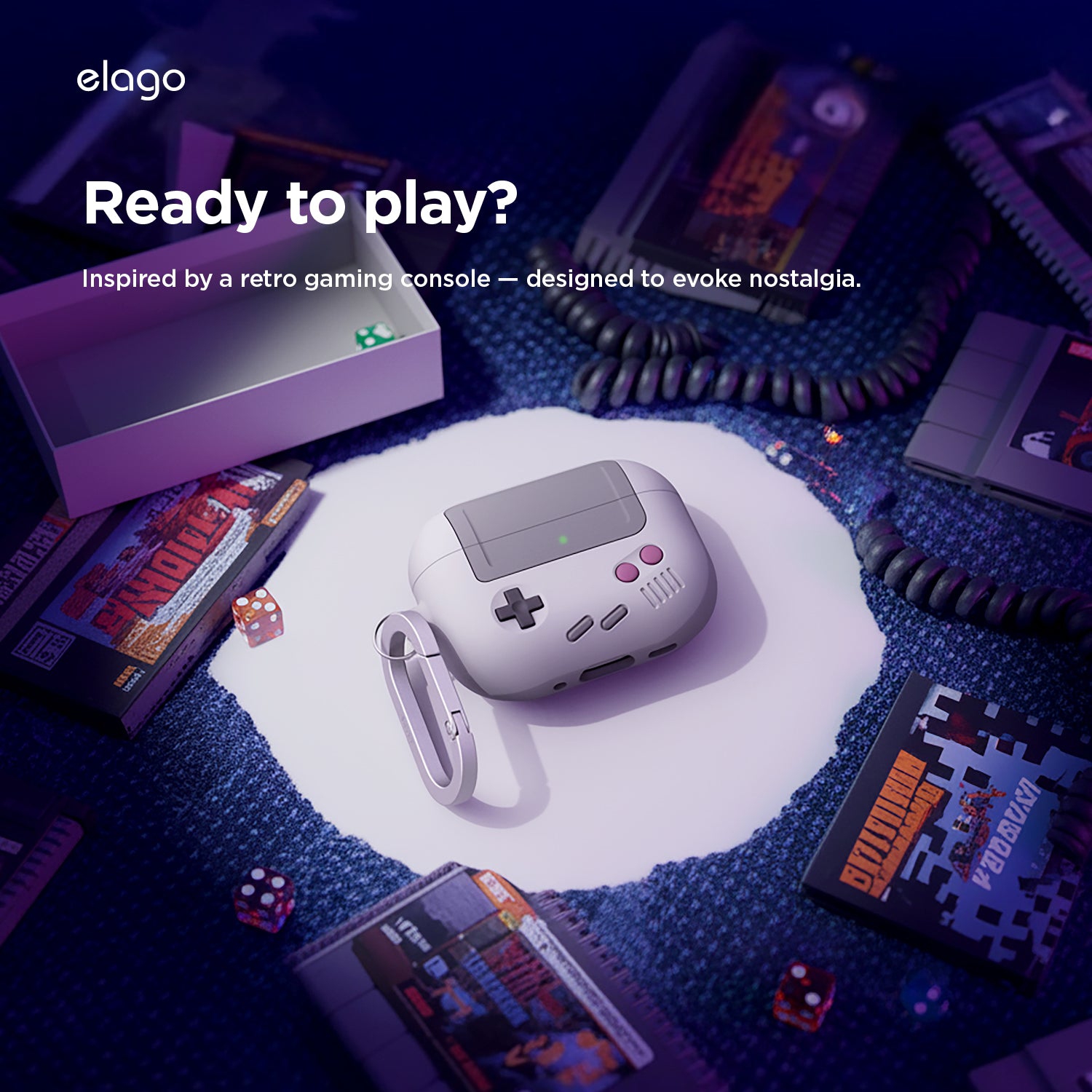 elago AW5 for AirPods Pro 3 Case Cover - Classic Retro Handheld Game Console Design Case, Carabiner Included [Light Grey]