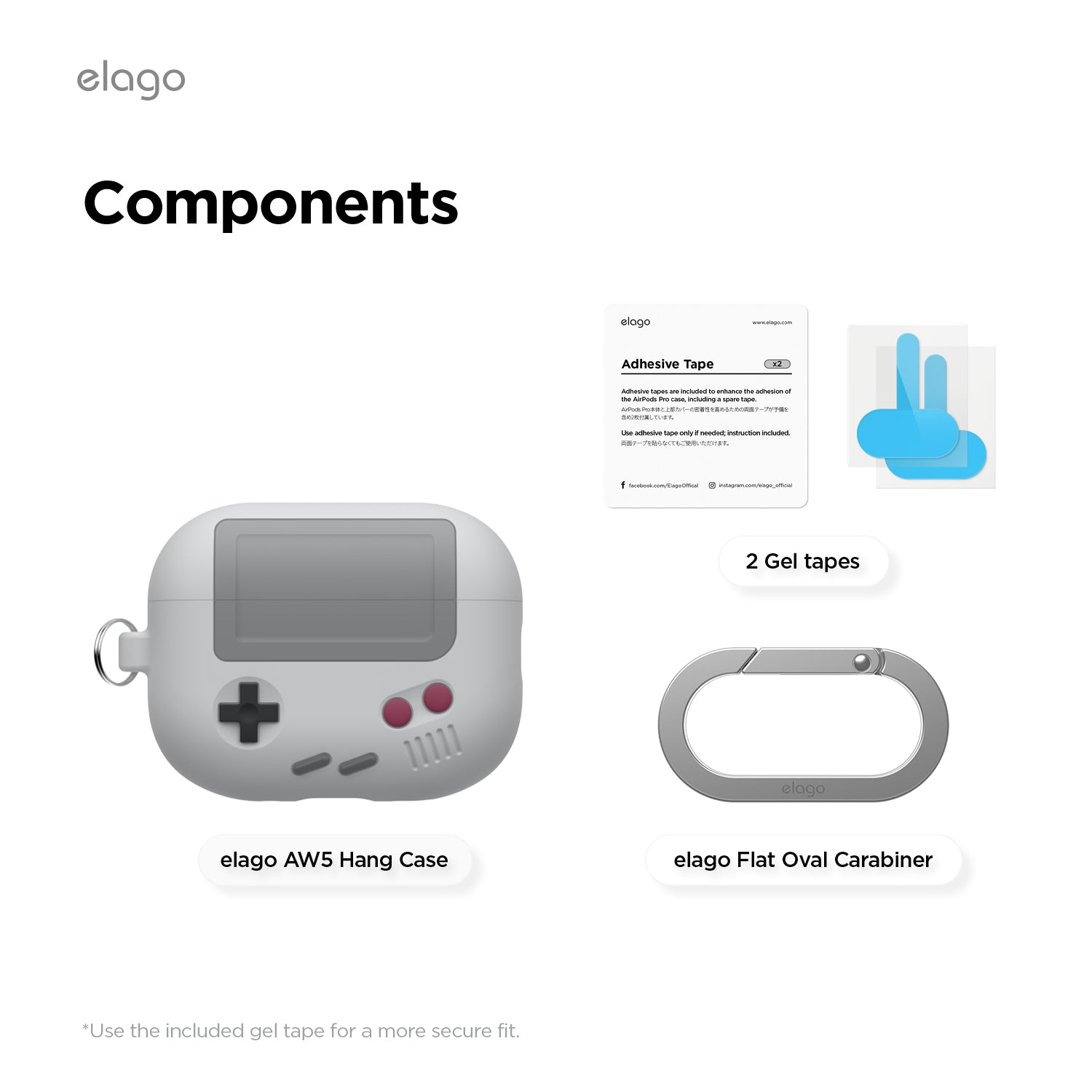 elago AW5 for AirPods Pro 3 Case Cover - Classic Retro Handheld Game Console Design Case, Carabiner Included [Light Grey]