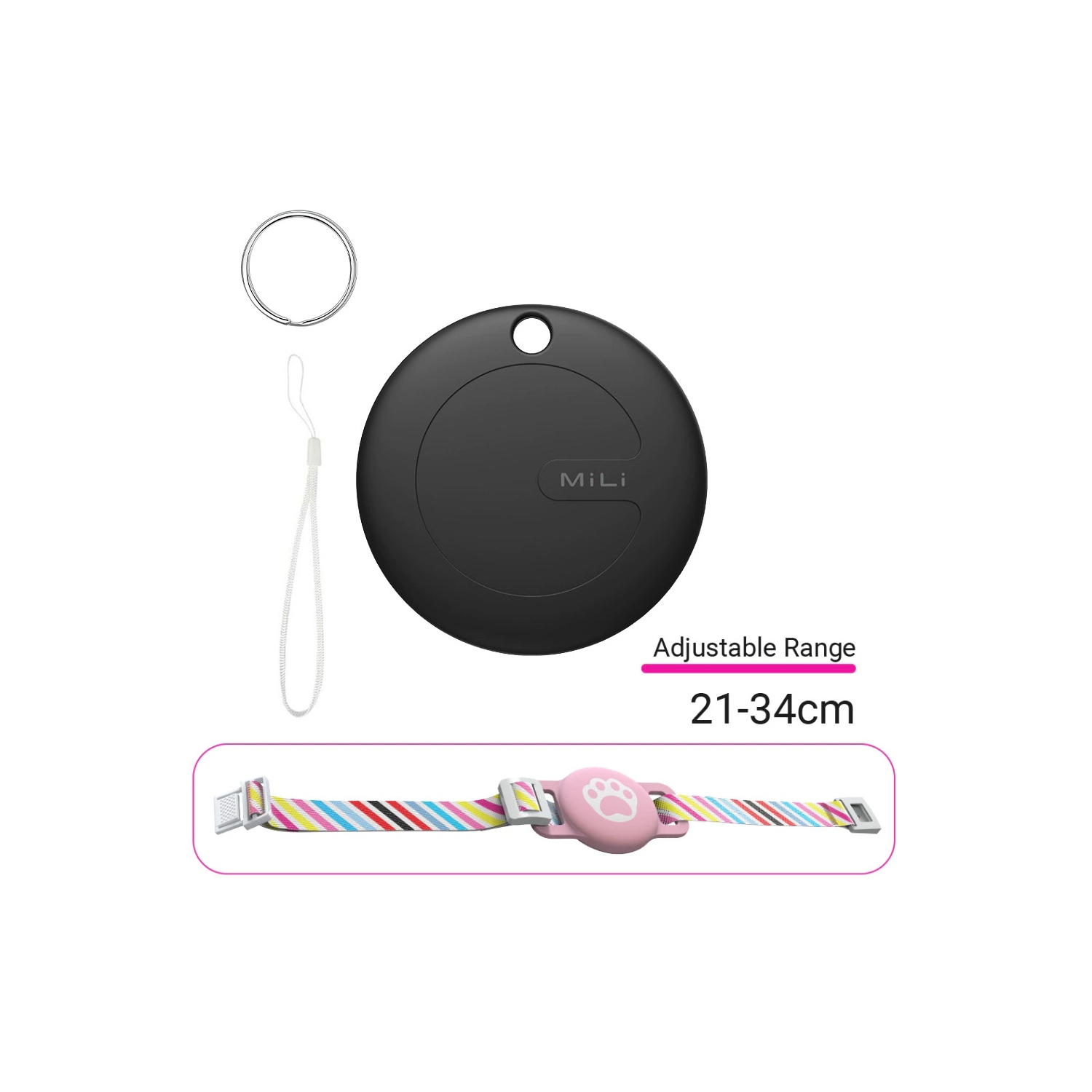 Mitag Android Tracker AIRTAG Dispositif de bagage Anti-Lost Device Case Pet Tracker adapté pour Samsung Google - Collier chat noir + rose