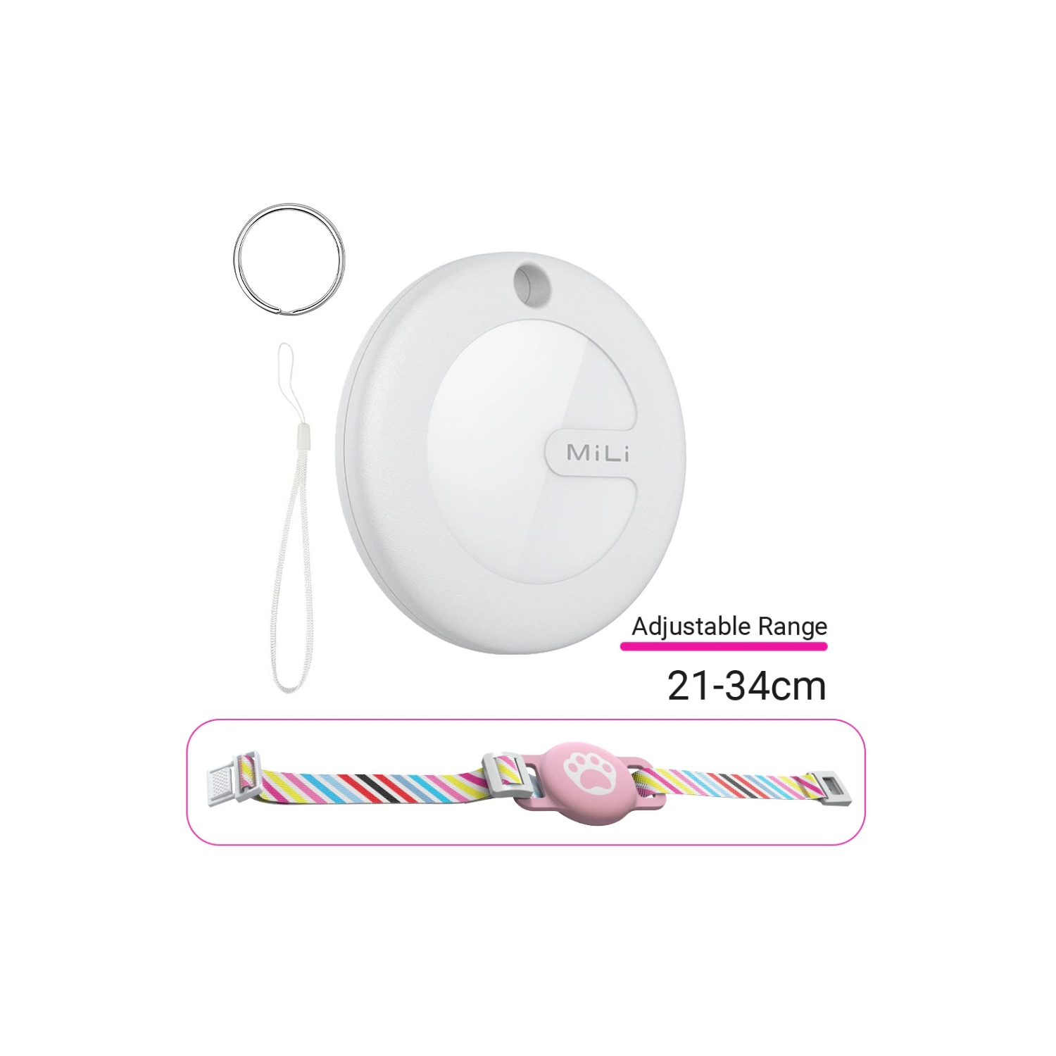 Mitag Android Tracker AIRTAG Dispositif de bagage Anti-Lost Device Case Pet Tracker adapté pour Samsung Google - Collier chat blanc + rose