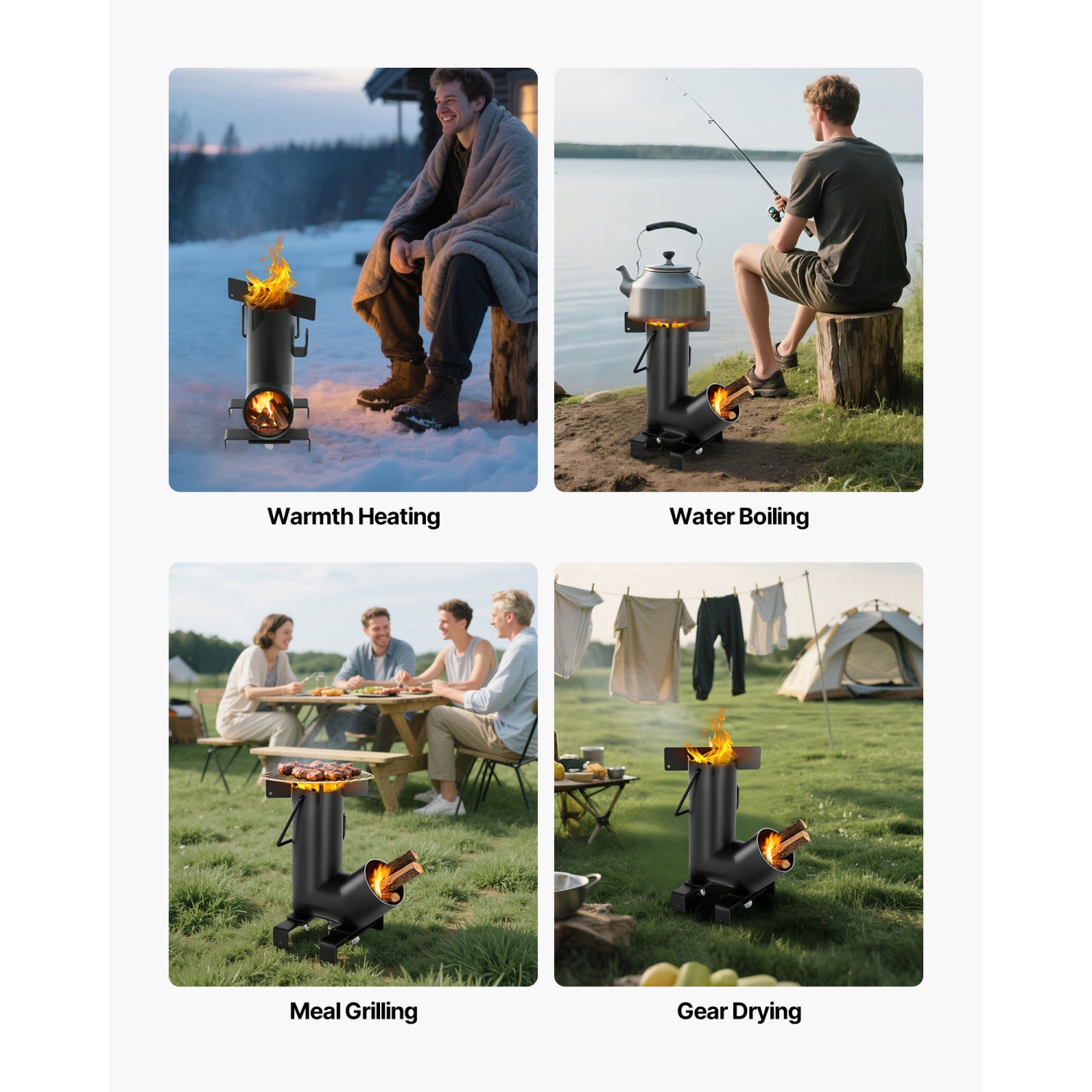 VEVOR Camping Rocket Stove, Wood Burning Portable Rocket Stove with Carrying Bag for Backpacking, Carbon Steel, Burn Wood, Twigs or Sticks for