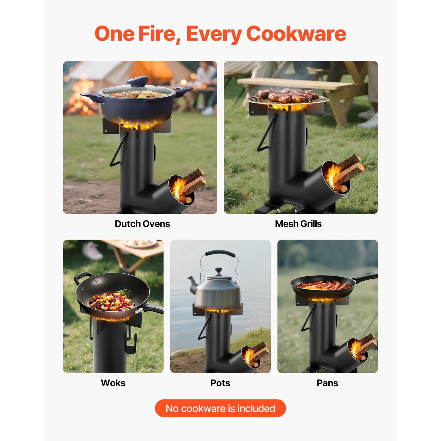 VEVOR Camping Rocket Stove, Wood Burning Portable Rocket Stove with Carrying Bag for Backpacking, Carbon Steel, Burn Wood, Twigs or Sticks for