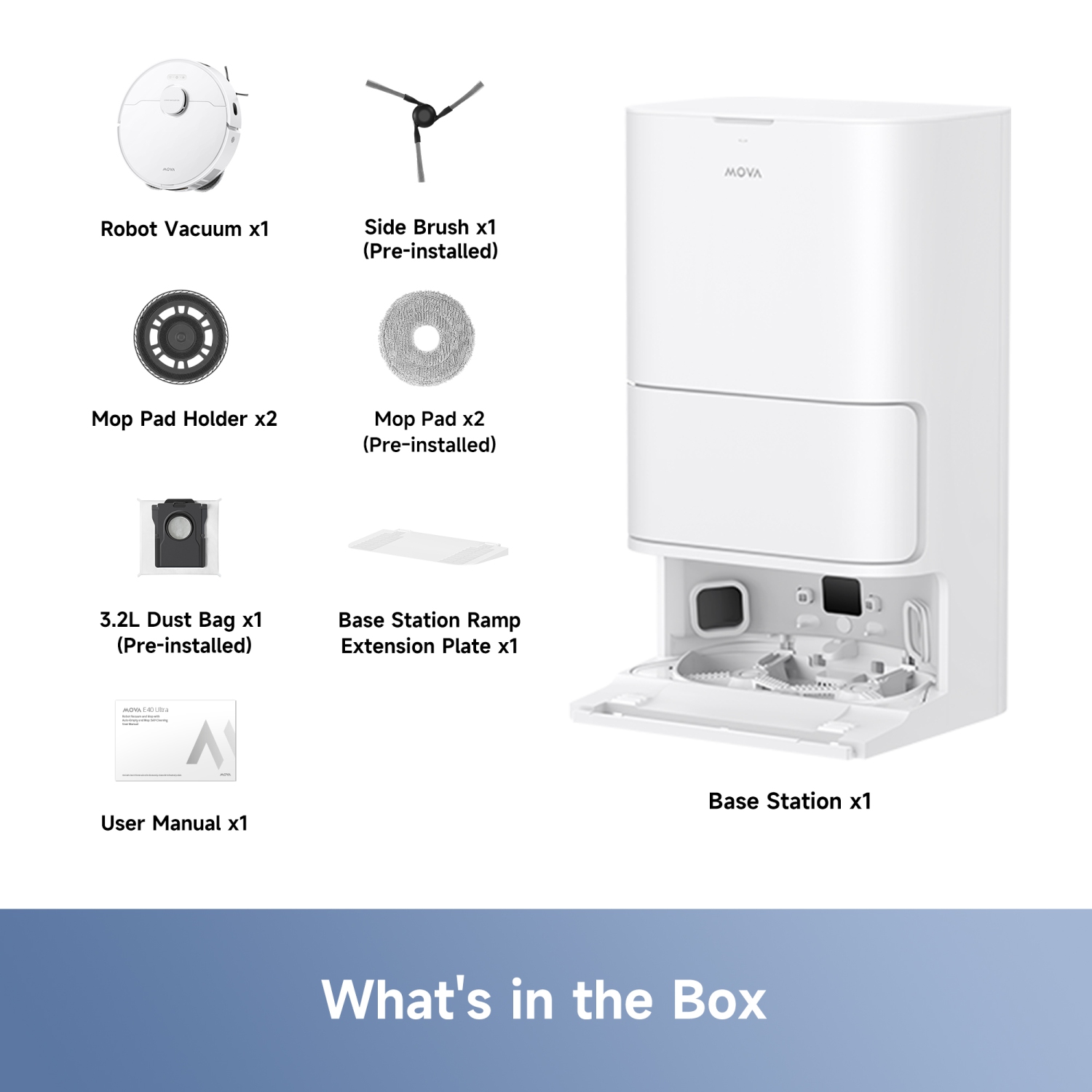 Mova E40 Ultra Robot Vacuum and Mop, 19,000Pa Suction, Extenable & Liftable Mop, All-in-One Station, Auto-Empty, Auto Washing & Hot Air Drying,