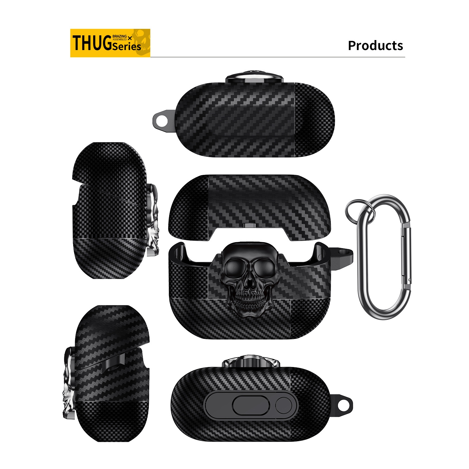 Carbon fiber skull pattern Galaxy Buds 3/3 Pro earphone case for Samsung earphones, soft case, personalized Buds 3/3 Pro - Champagne Gold, with a