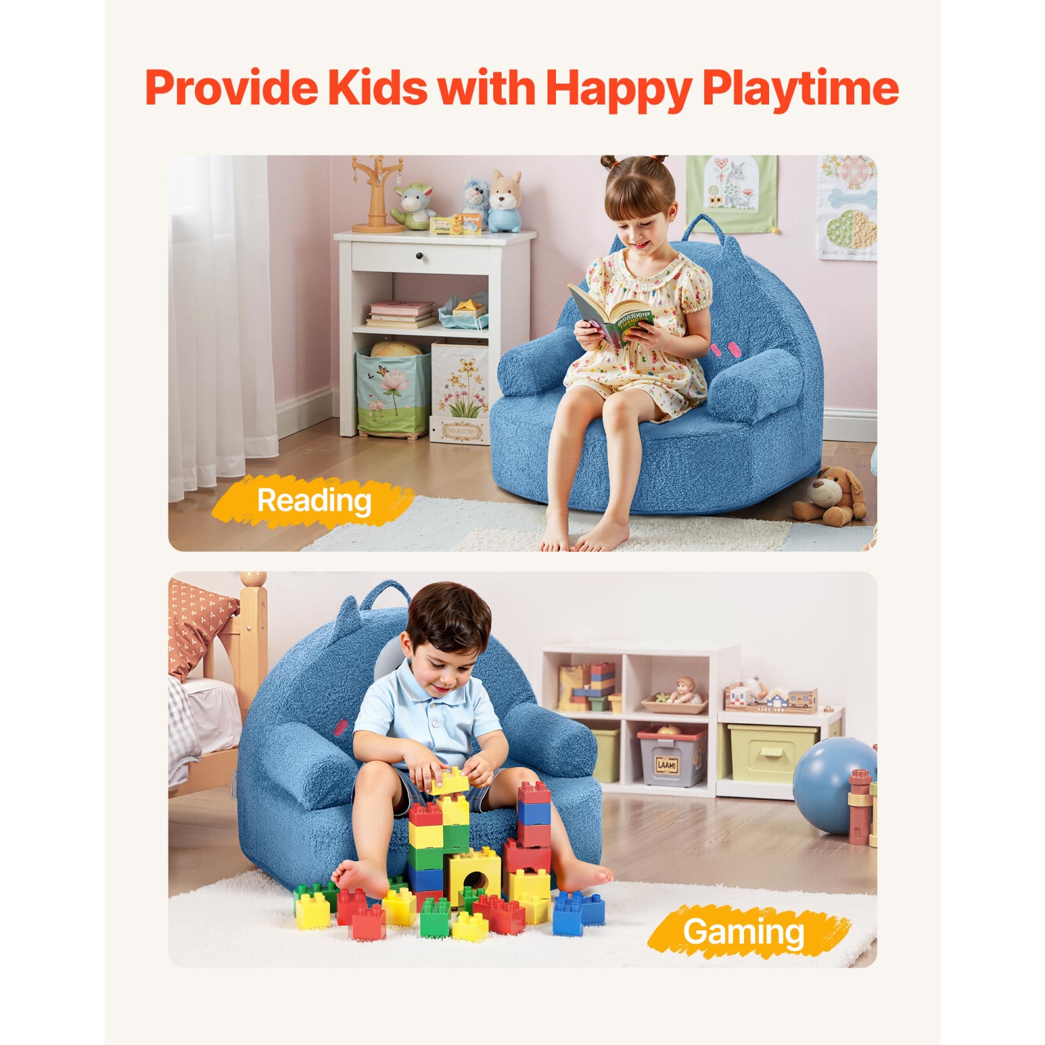 VEVOR Kids Chair Comfy, Monster Style Foam Toddler Chair with Armrests, Movable & Washable Kids Sofa Made of 28D Sponge & Teddy Plush for Playroom,