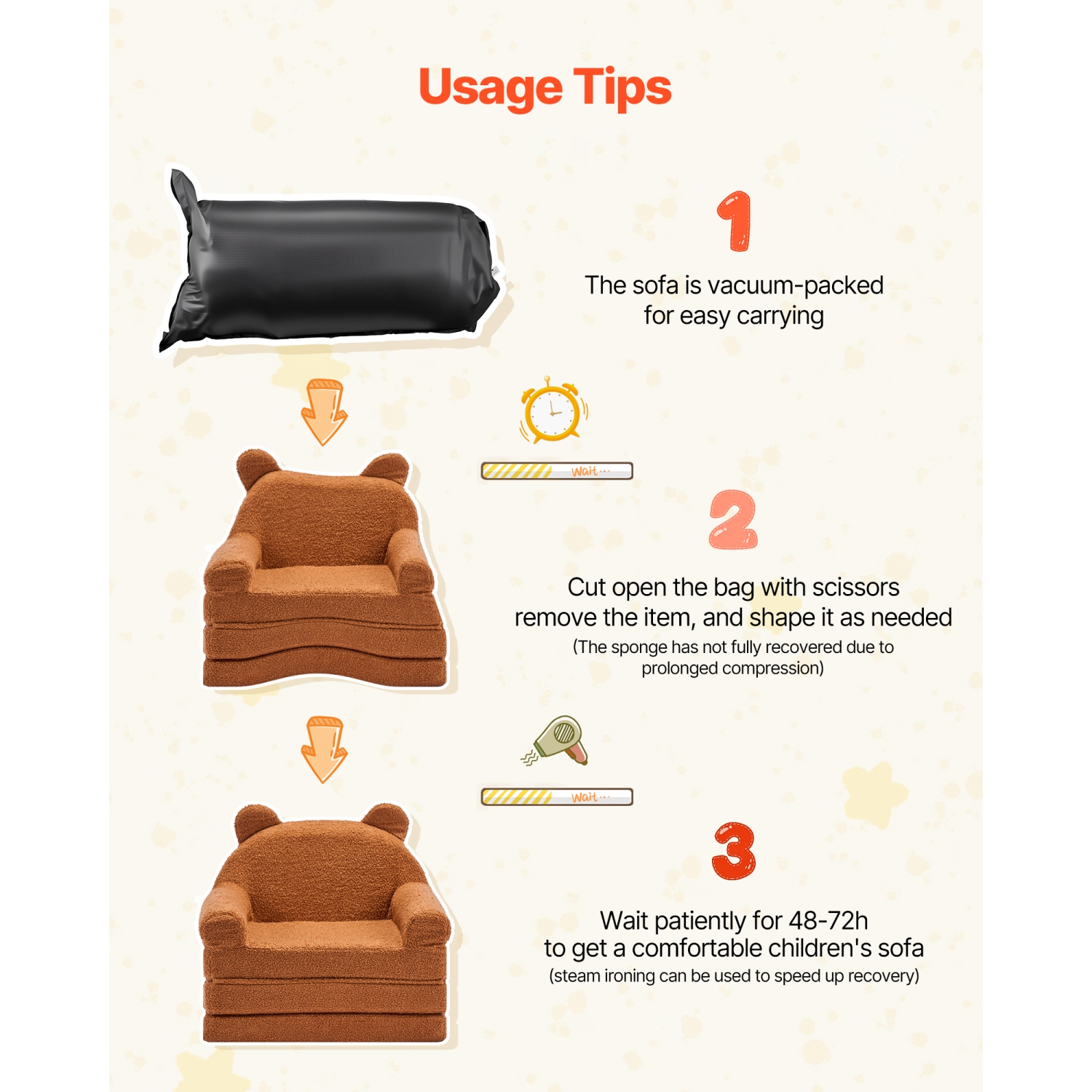 VEVOR 2-in-1 Kids Sofa, Foldable Bear Toddler Soft Couch with Armrests, Made of 28D Sponge & Teddy Fleece, Convertible Toddler Chair to Lounger, Kid