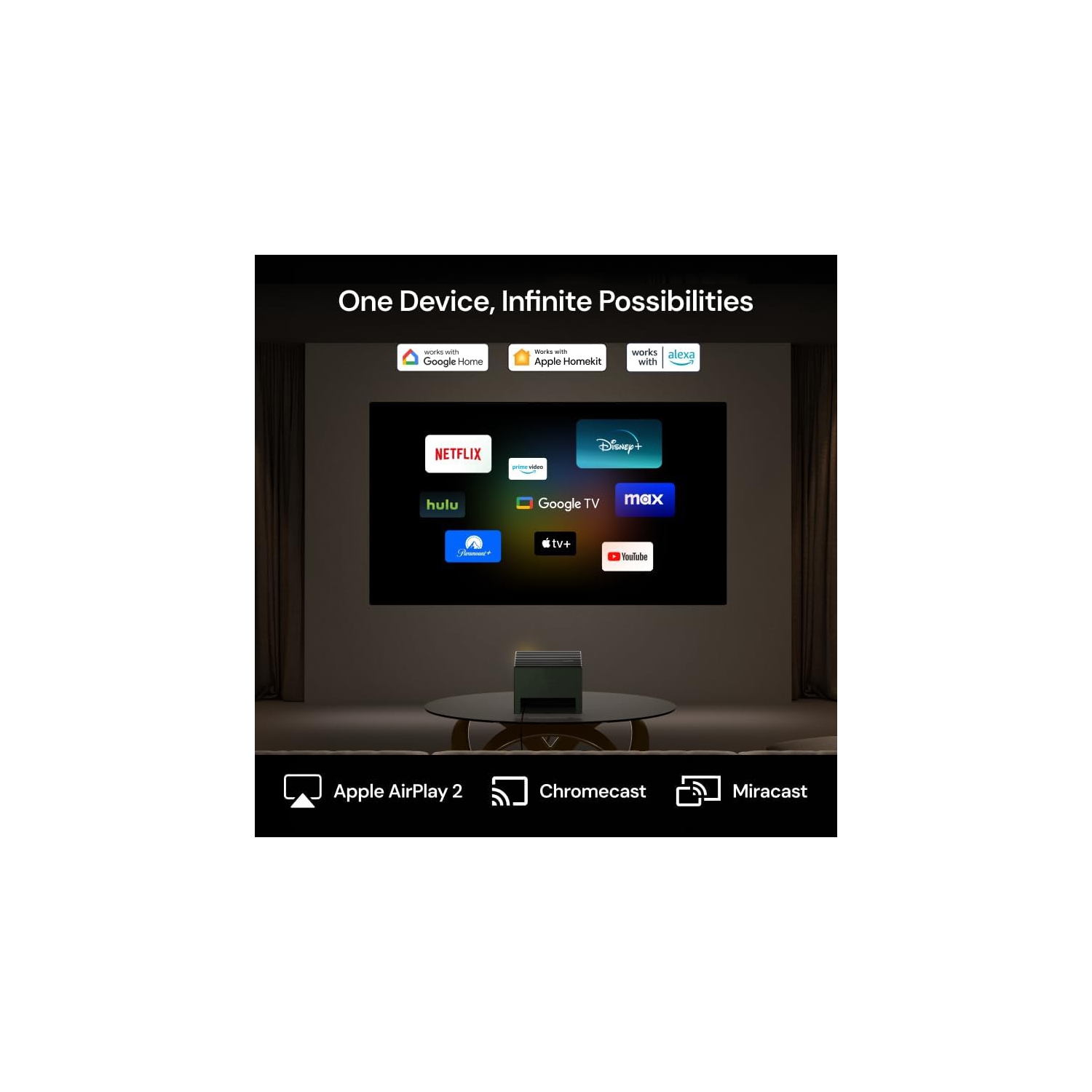 Refurbished-Valerion VisionMaster Pro Triple Laser Projector,2500 ISO Lumens, 0.9-1.5x Optical Zoom, 2X Multitasking Power，Google TV，HDR10+