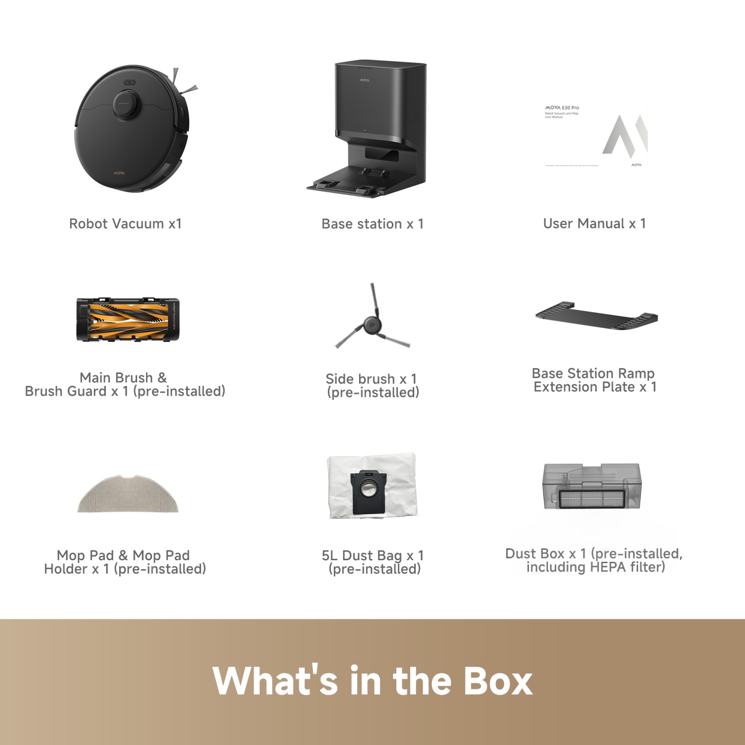 Aspirateur robot et vadrouille Mova E30 Pro Plus, aspiration de 19&nbsp;000 Pa, brosse anti-enchevêtrement MaxiReach, station de vidage automatique,