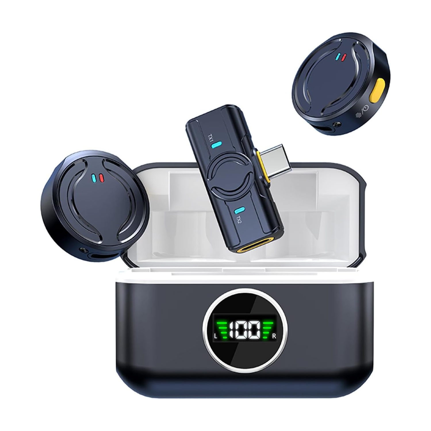 Wireless lavalier microphone with two microphones, intelligent noise cancellation, and a magnetic charging case for extended battery life - Type-C