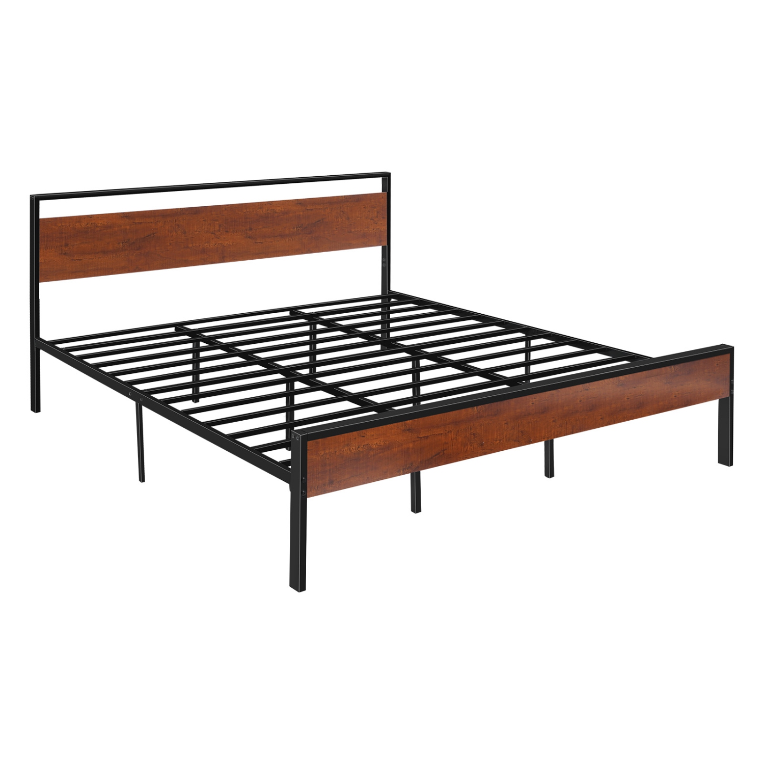 VEVOR King Size Bed Frame, 14 Inch Black Metal Platform Bed Frame with Retro Brown Wooden Headboard and Footboard, Large Under-Bed Storage, Non-Slip