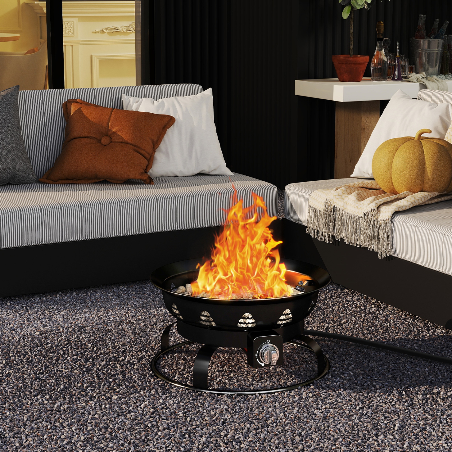 Gymax 21 Inch Diameter Propane Gas Fire Pit Patio Portable Fire Bowl w/ Cover Igniter