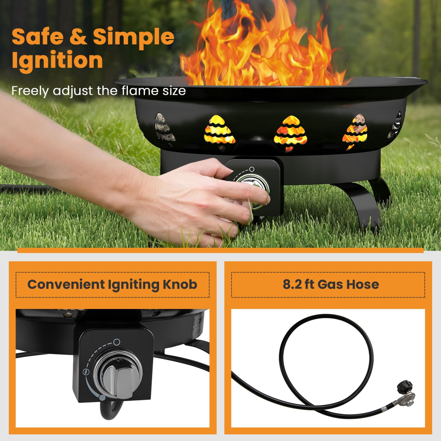 Gymax 21 Inch Diameter Propane Gas Fire Pit Patio Portable Fire Bowl w/ Cover Igniter