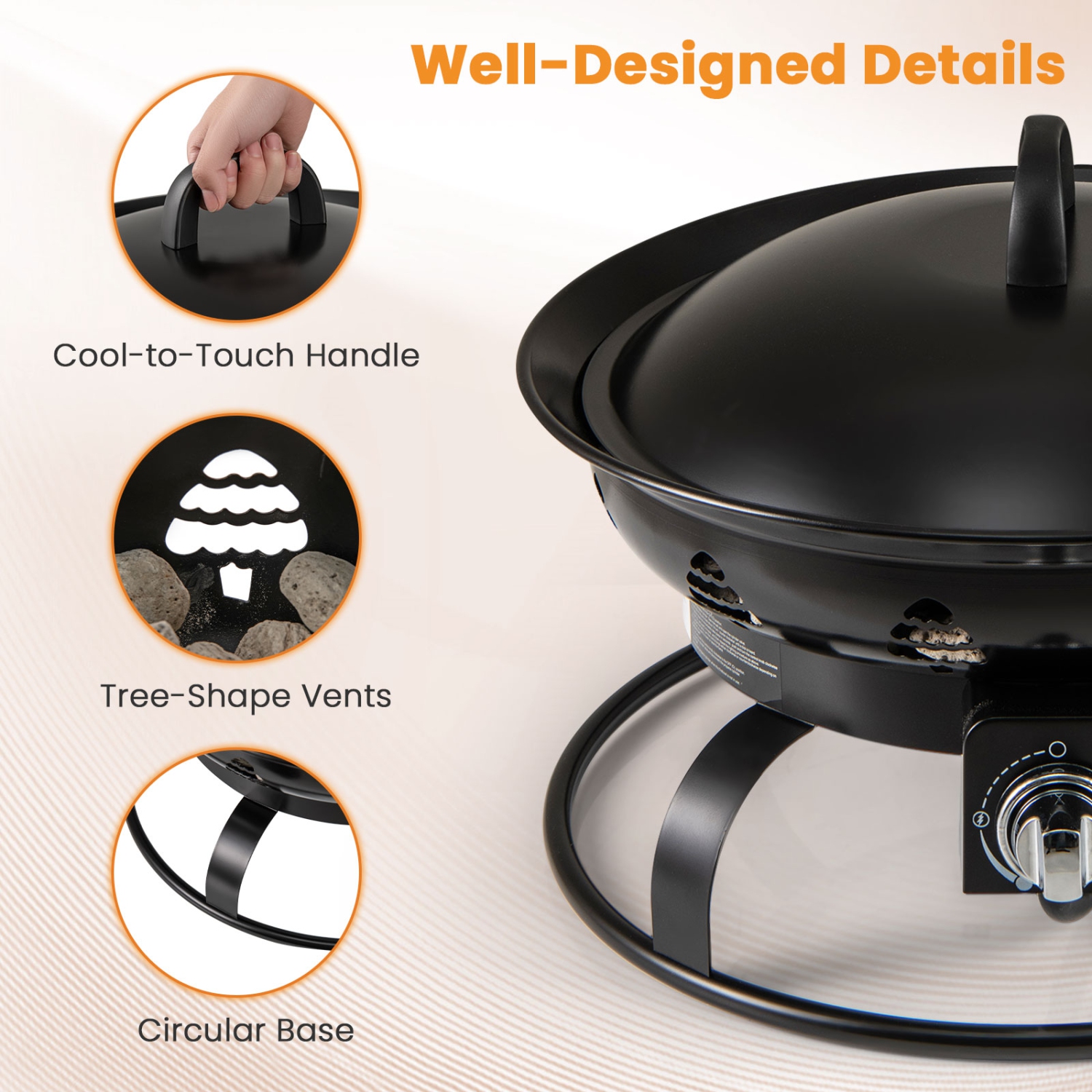 Gymax 21 Inch Diameter Propane Gas Fire Pit Patio Portable Fire Bowl w/ Cover Igniter