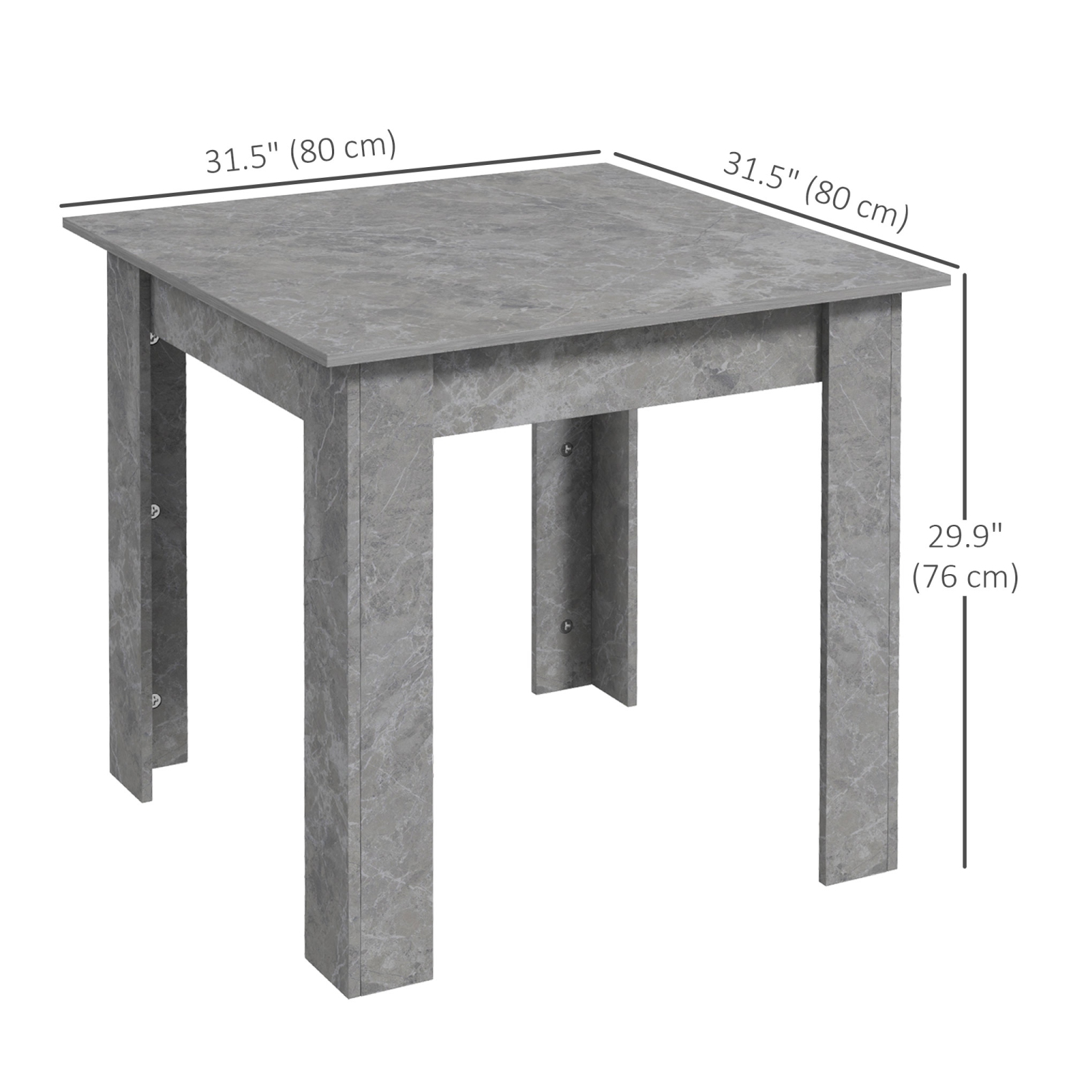 HOMCOM Square Dining Table for 2, Modern Kitchen Table with Faux Concrete Effect, Non-slip Foot Pads for Living Room, Dining Room, Cement Grey